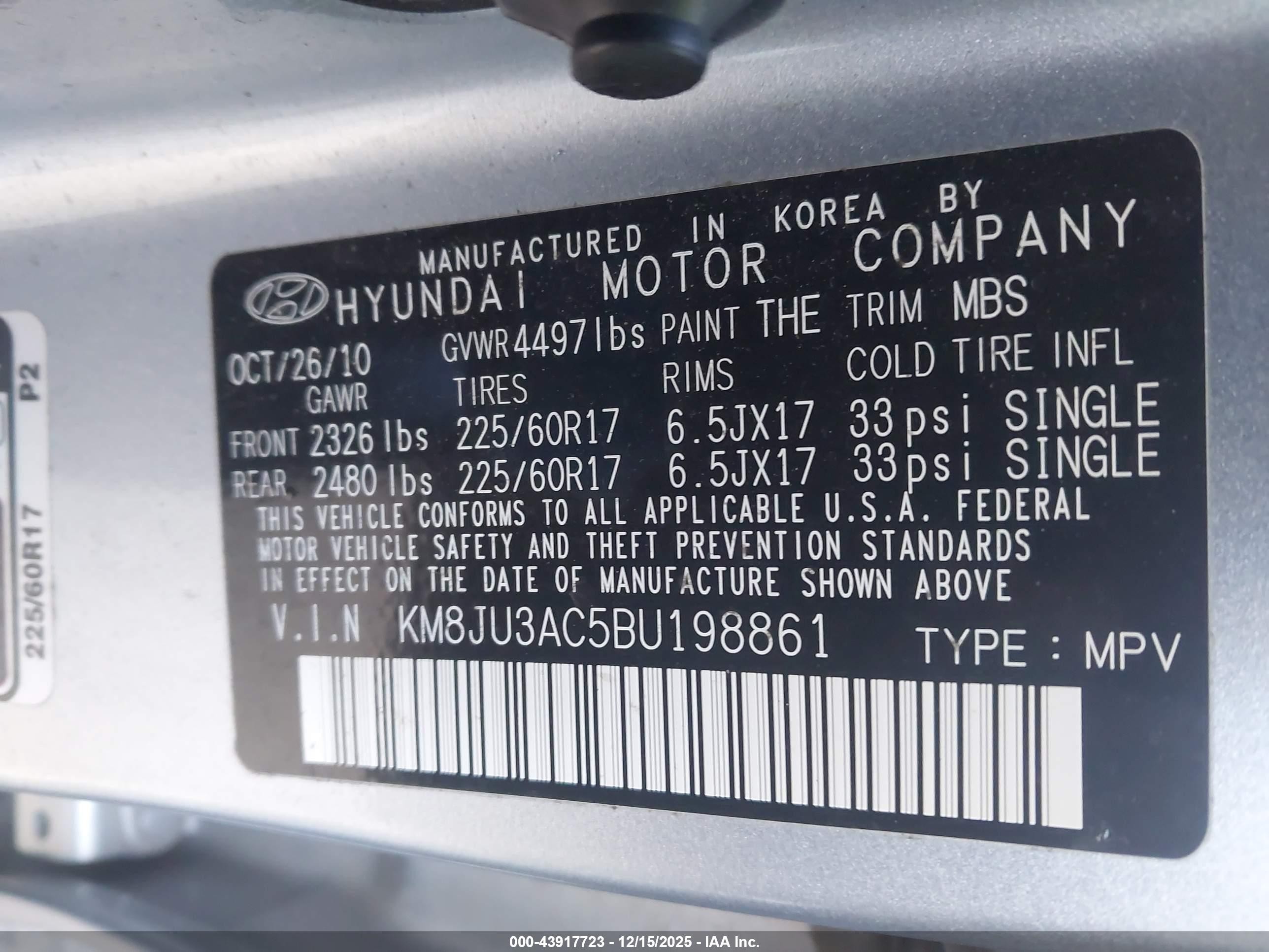 2011 Hyundai Tucson Gls Silver vin: KM8JU3AC5BU198861