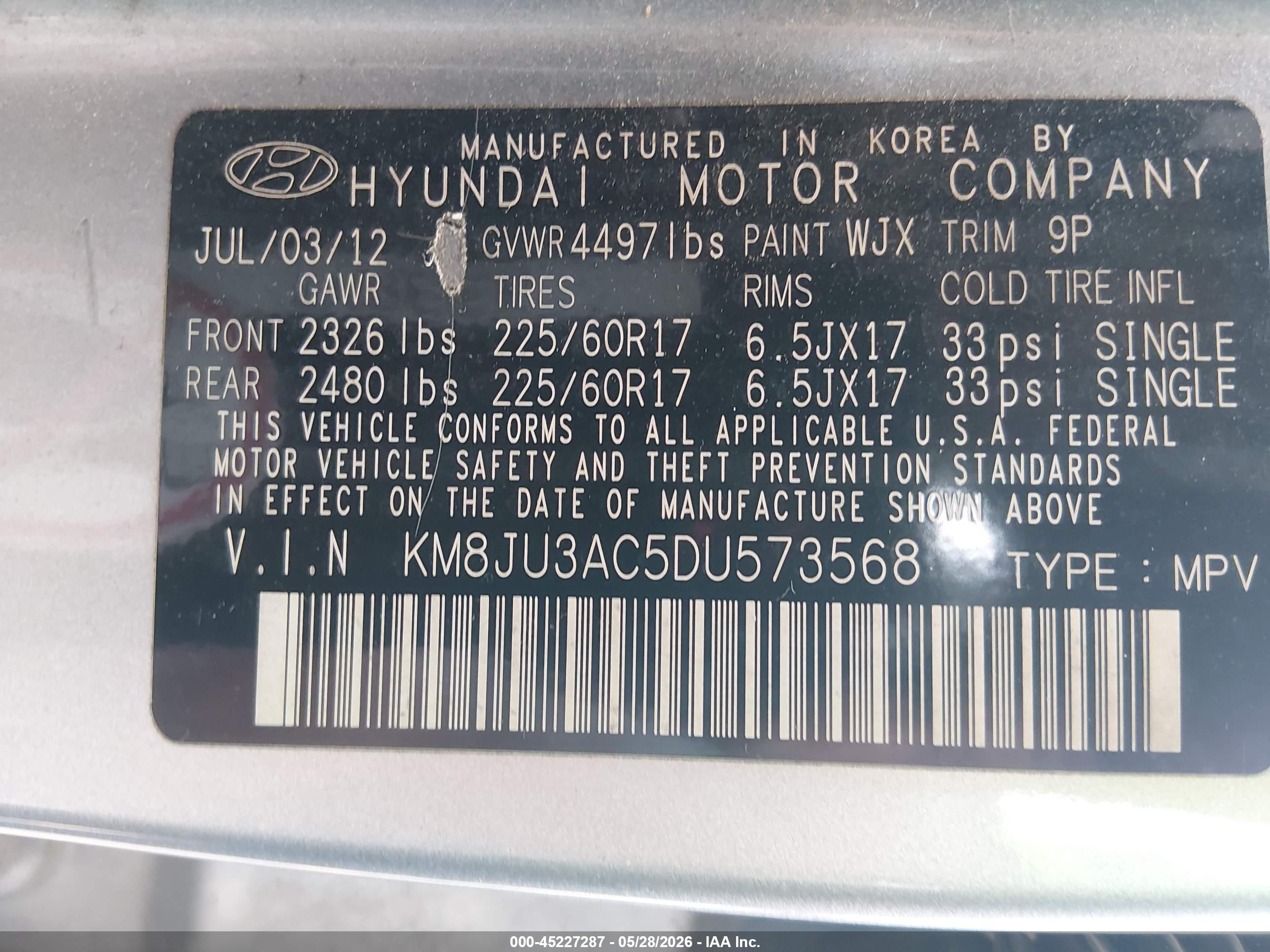 2013 Hyundai Tucson Gls Gray vin: KM8JU3AC5DU573568