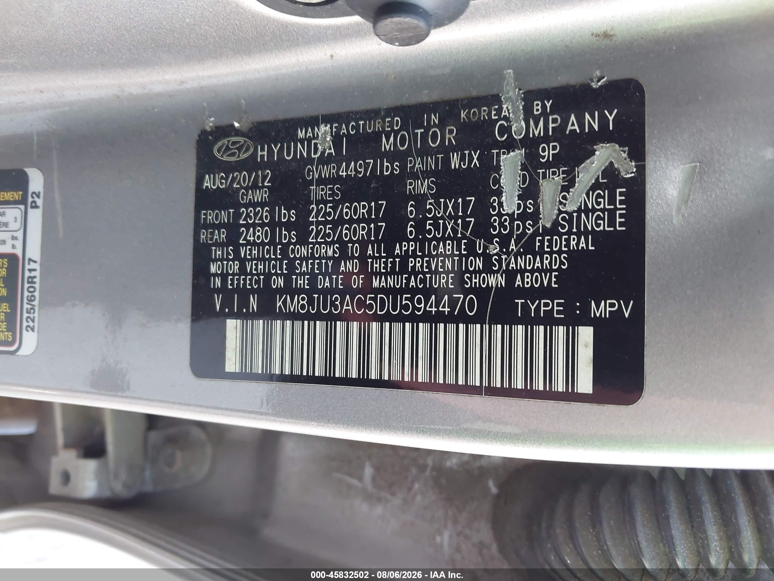 2013 Hyundai Tucson Gls Silver vin: KM8JU3AC5DU594470