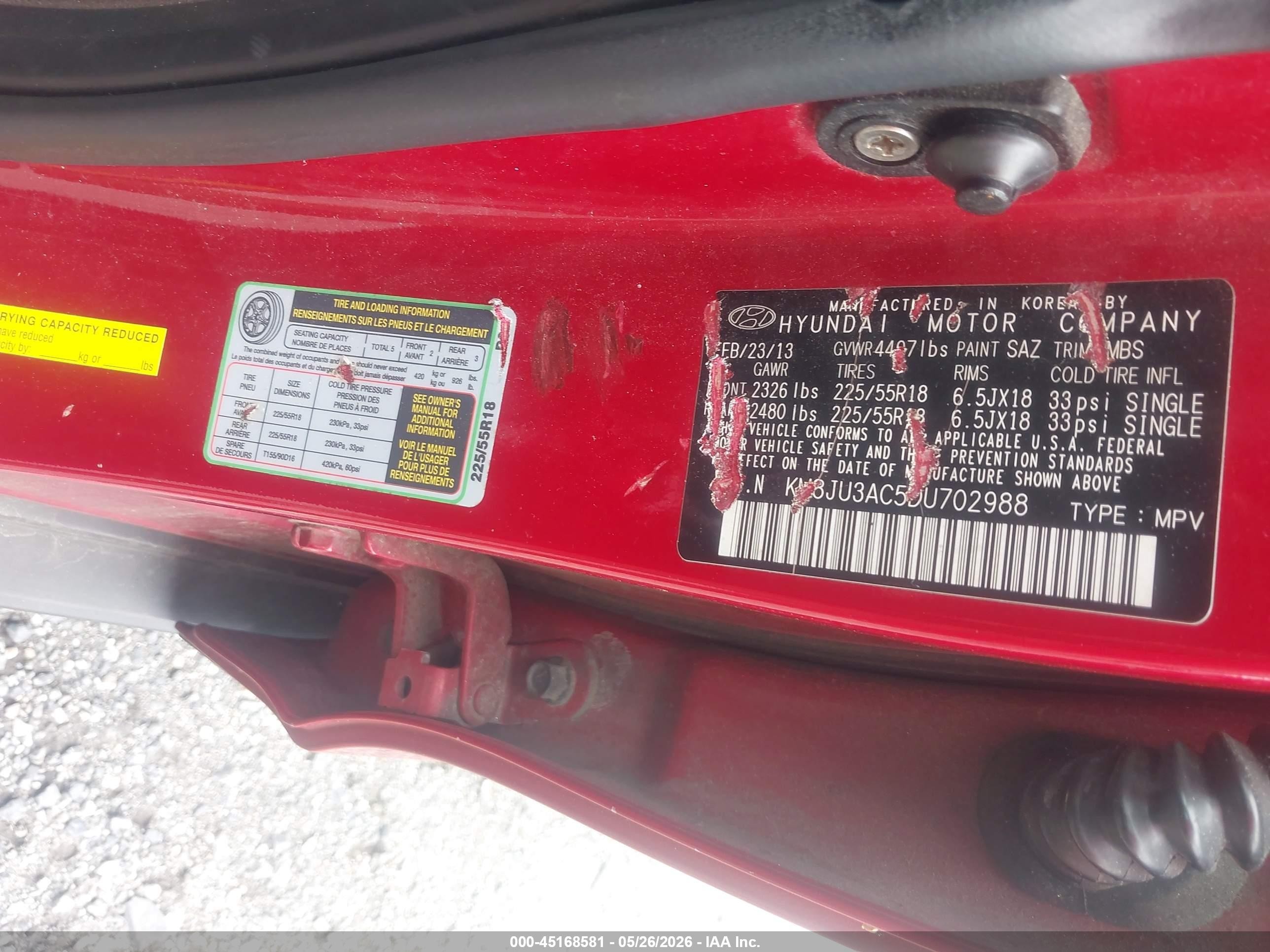2013 Hyundai Tucson Limited Red vin: KM8JU3AC5DU702988