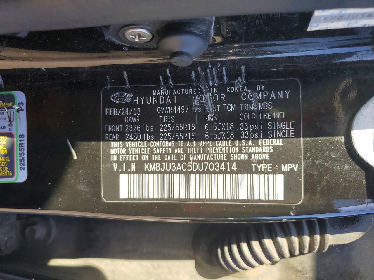 2013 Hyundai Tucson Limited Black vin: KM8JU3AC5DU703414