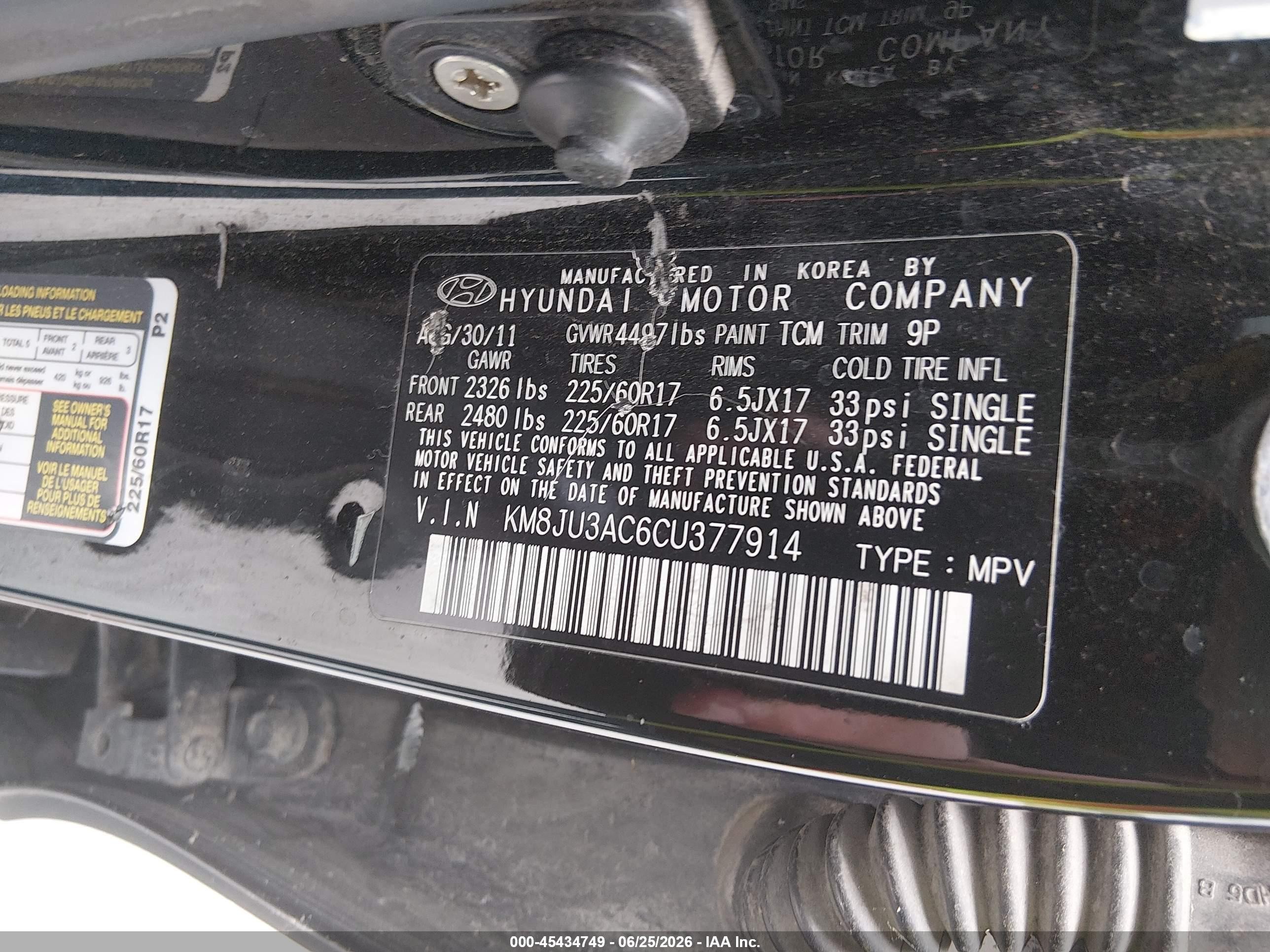 2012 Hyundai Tucson Gls Black vin: KM8JU3AC6CU377914