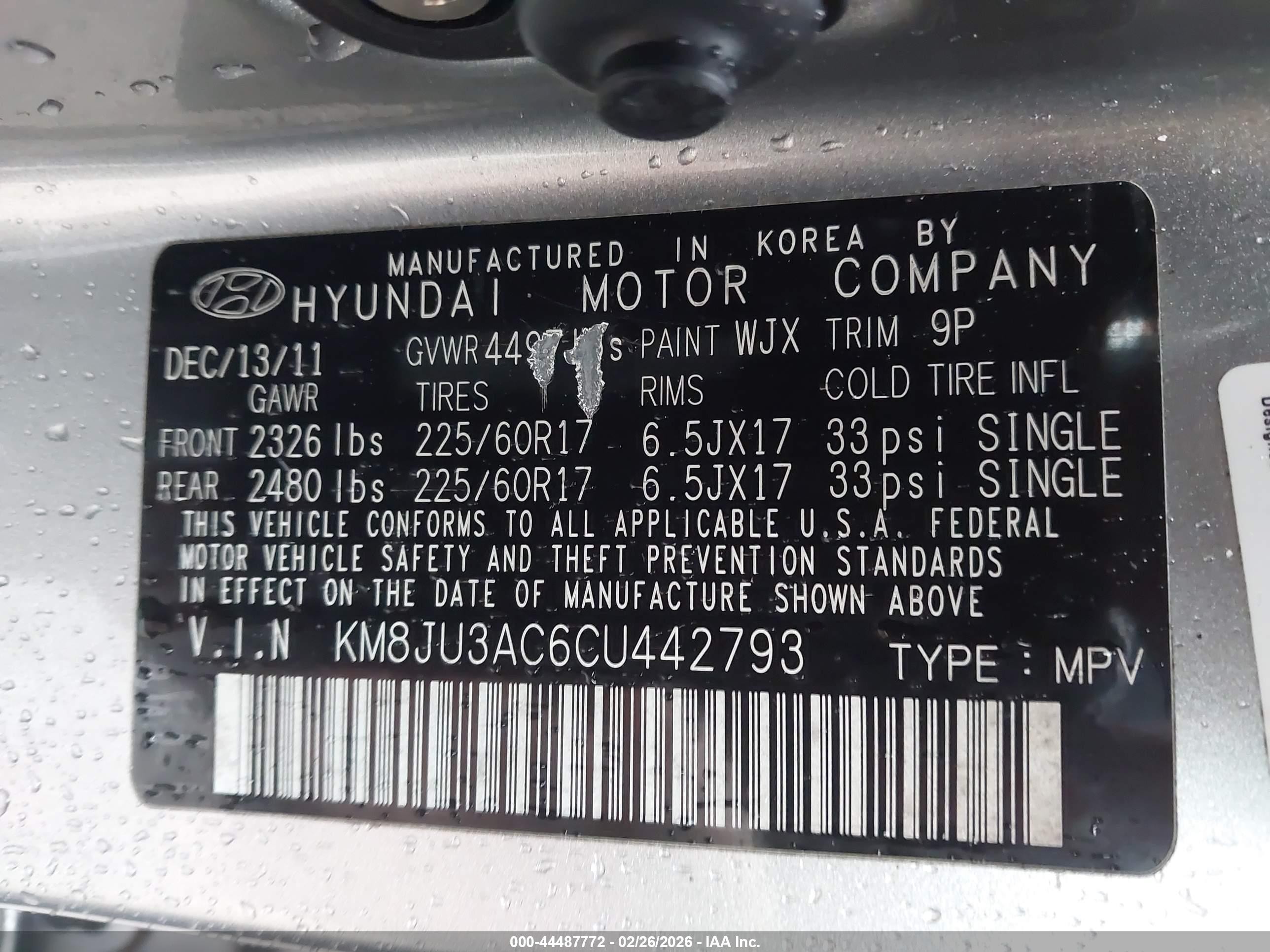 2012 Hyundai Tucson Gls Gray vin: KM8JU3AC6CU442793