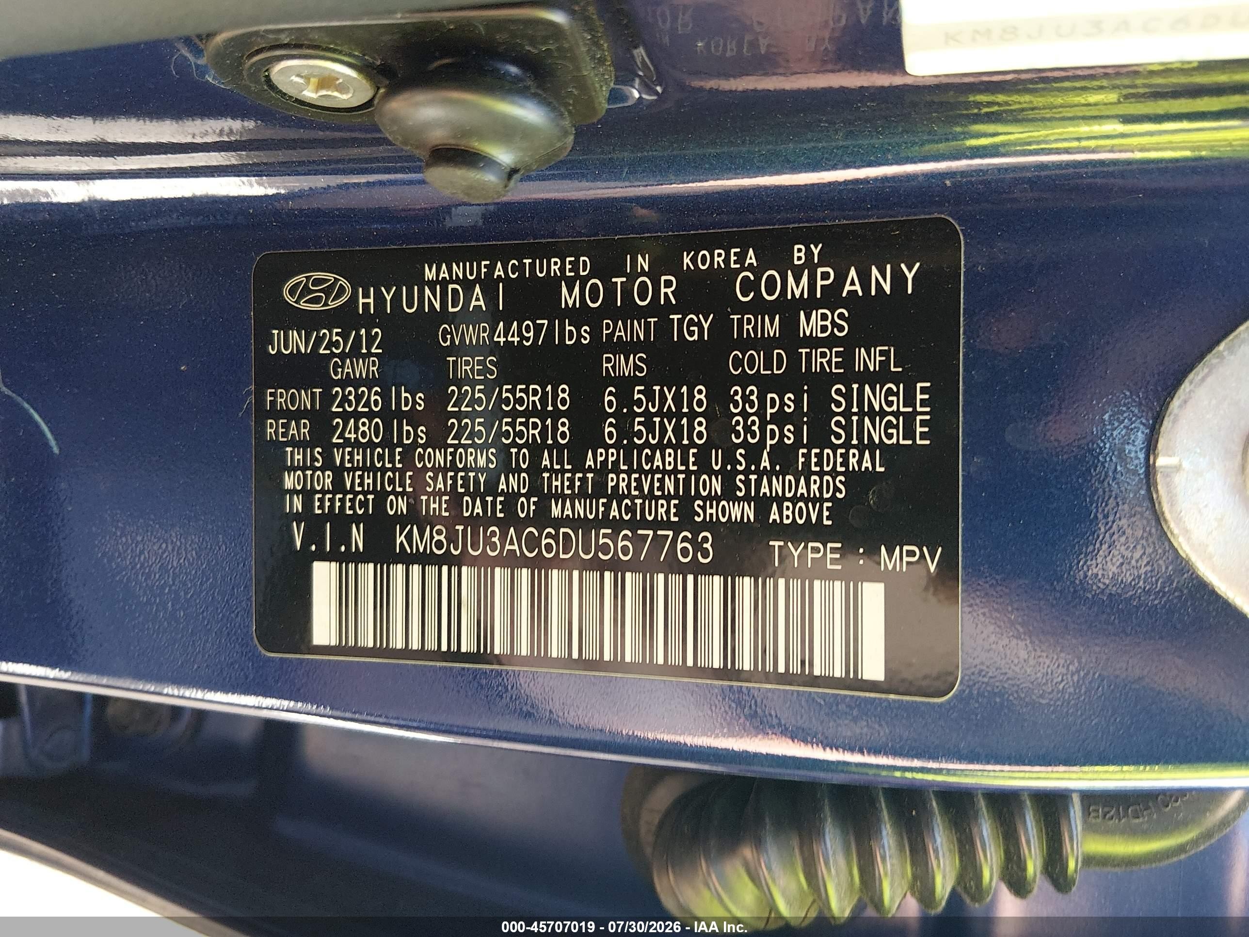 2013 Hyundai Tucson Limited Blue vin: KM8JU3AC6DU567763
