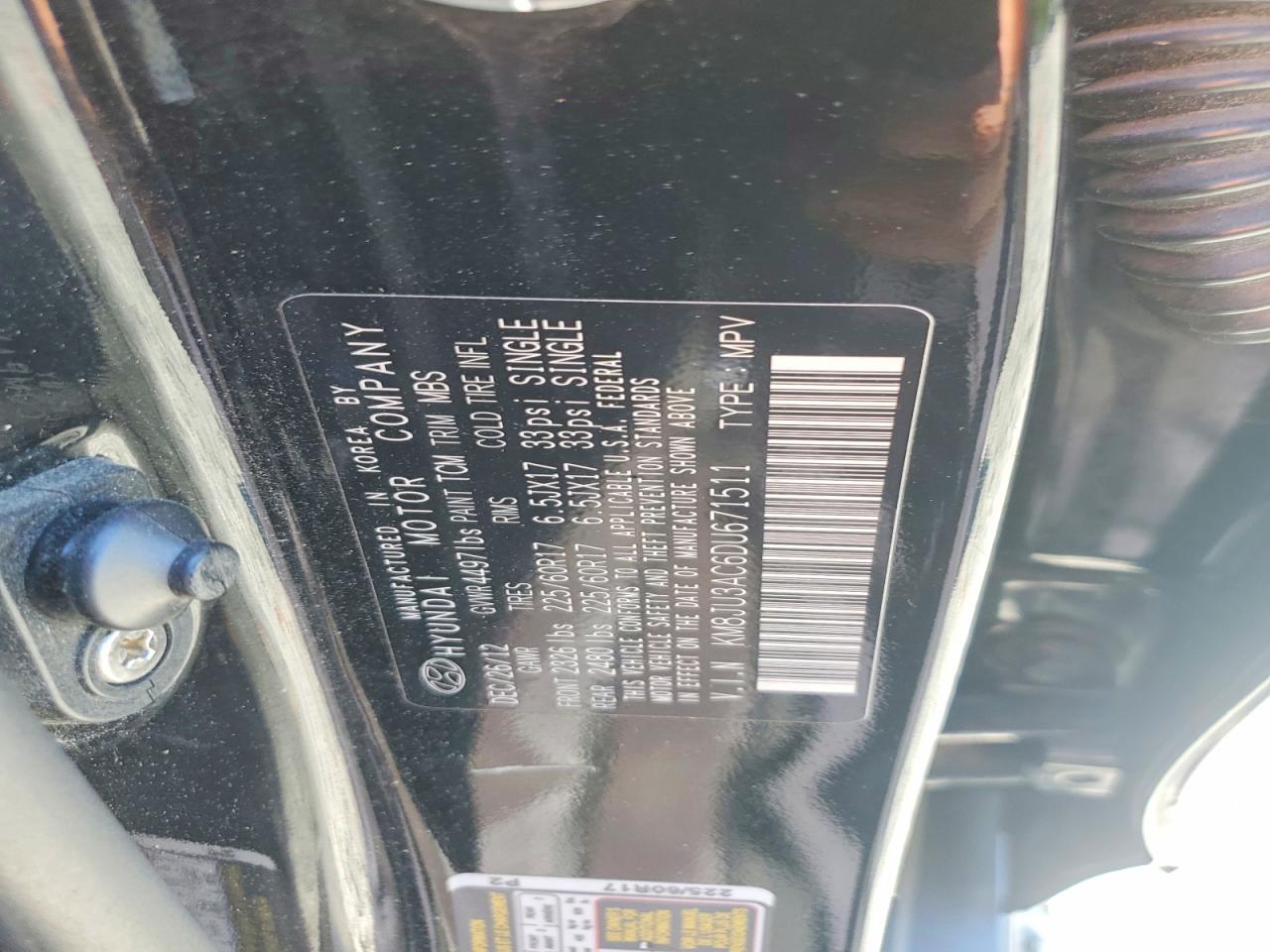 2013 Hyundai Tucson Gls Black vin: KM8JU3AC6DU671511