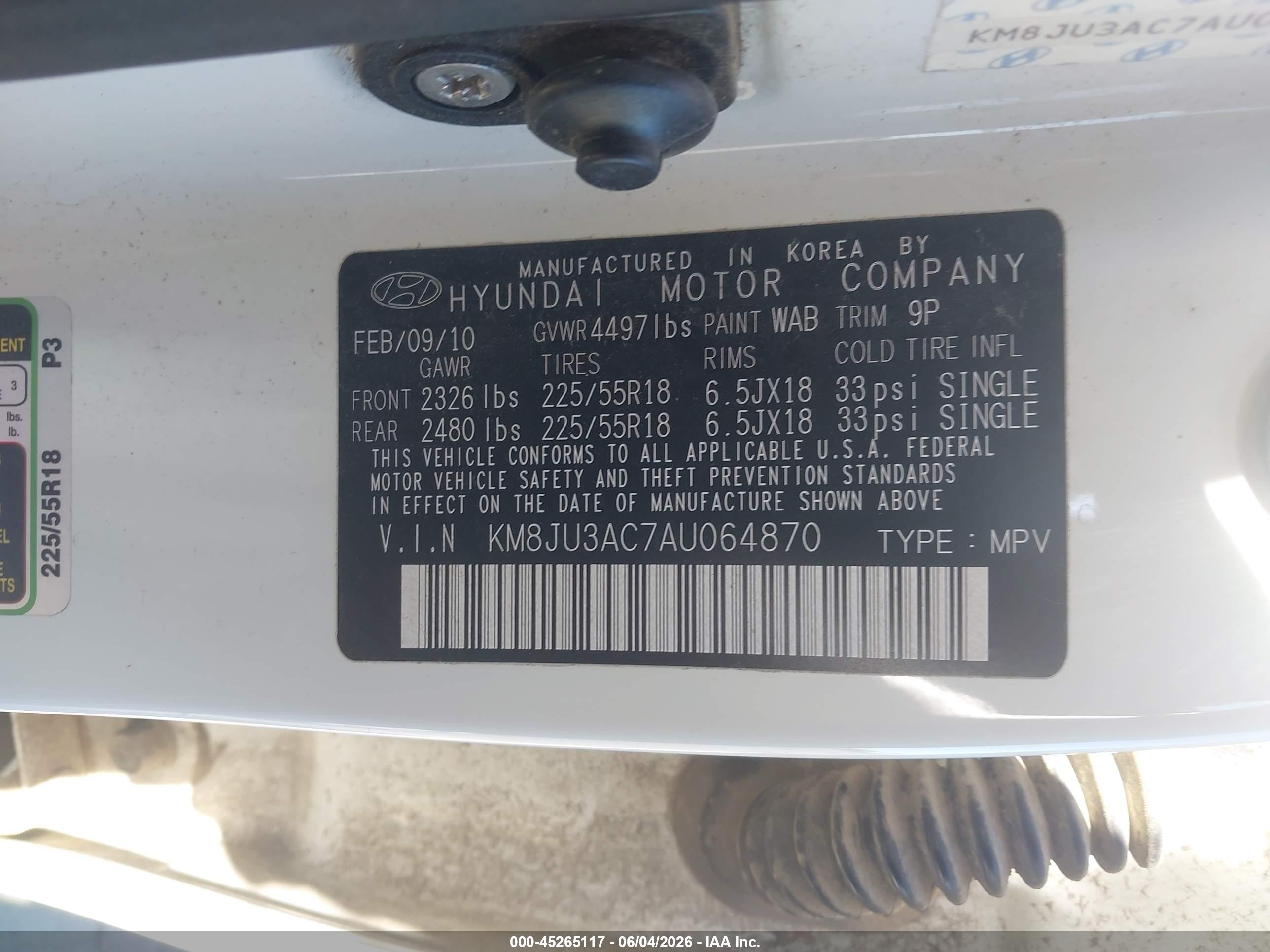 2010 Hyundai Tucson Limited Белый vin: KM8JU3AC7AU064870
