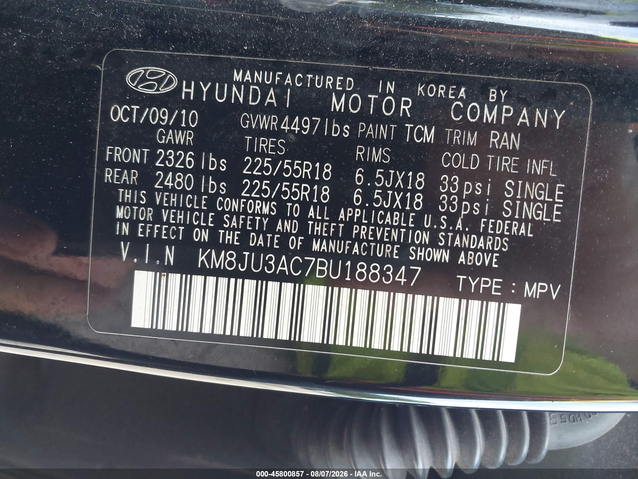 2011 Hyundai Tucson Limited Black vin: KM8JU3AC7BU188347