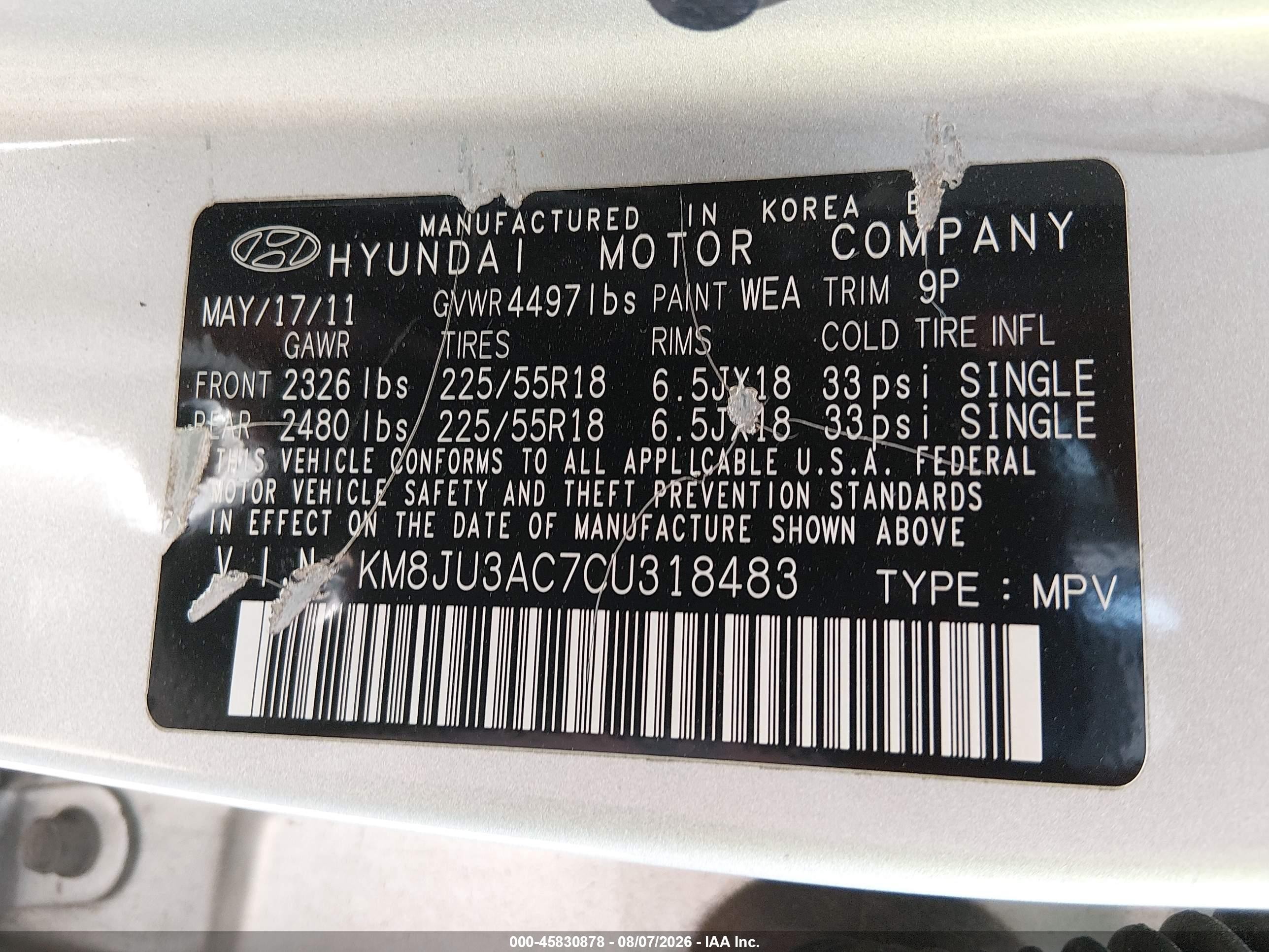 2012 Hyundai Tucson Gls/limited Silver vin: KM8JU3AC7CU318483
