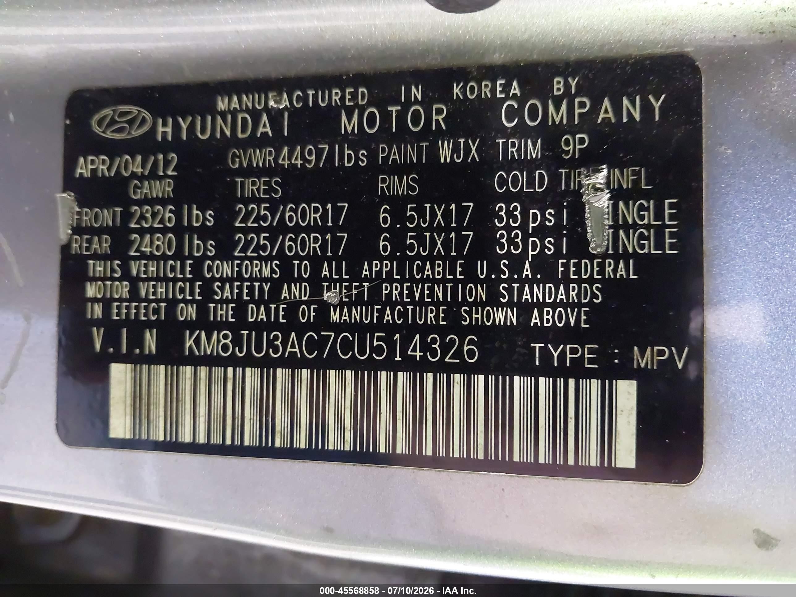 2012 Hyundai Tucson Gls Gray vin: KM8JU3AC7CU514326