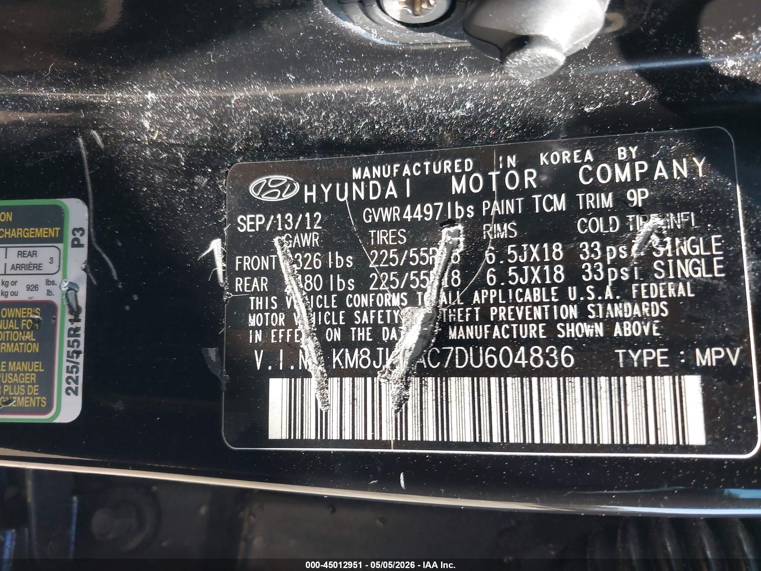 2013 Hyundai Tucson Limited Black vin: KM8JU3AC7DU604836