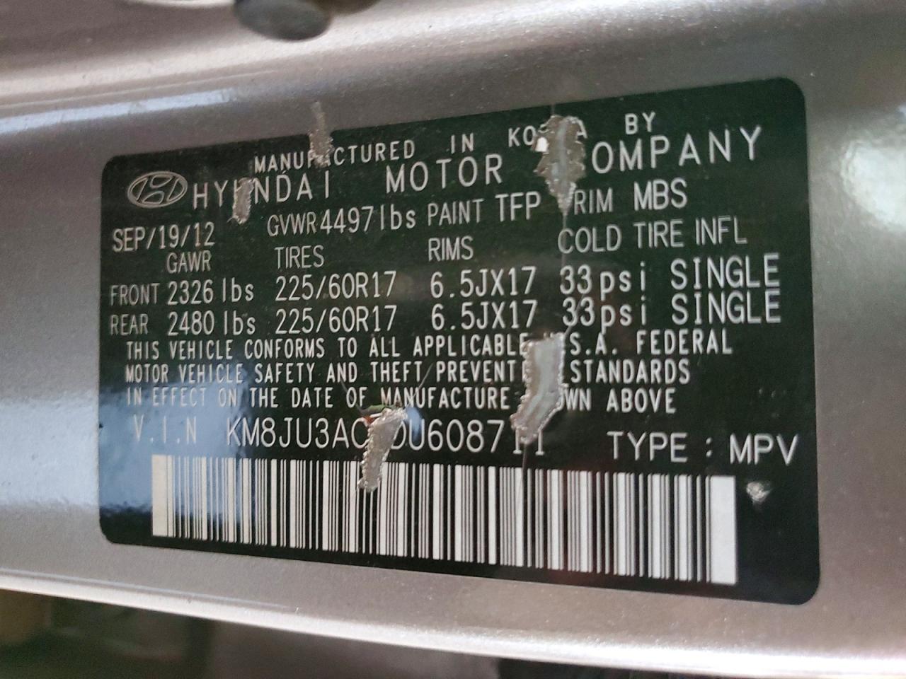 2013 Hyundai Tucson Gls Gray vin: KM8JU3AC7DU608711