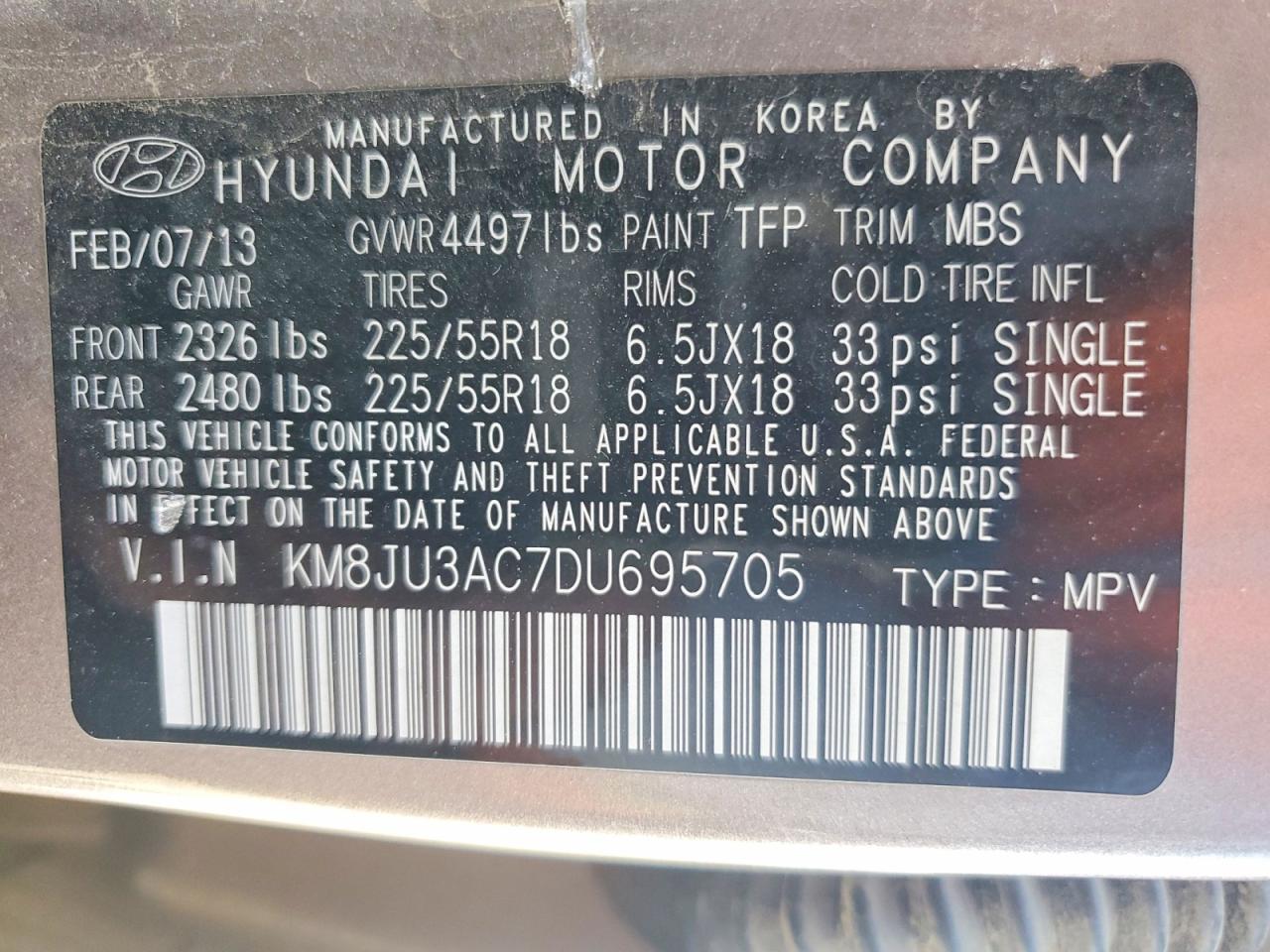 2013 Hyundai Tucson Limited Tan vin: KM8JU3AC7DU695705