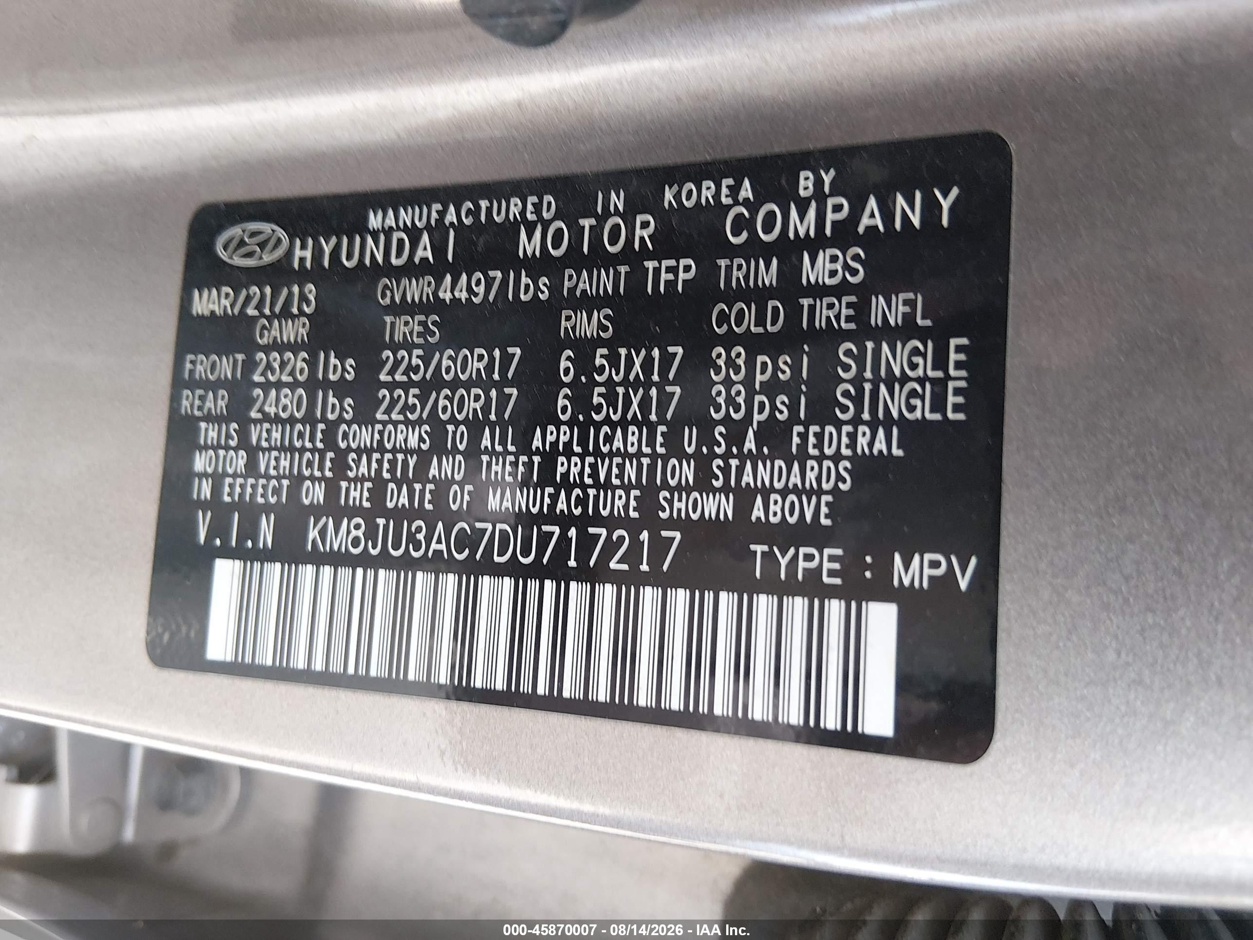 2013 Hyundai Tucson Gls Коричневый vin: KM8JU3AC7DU717217
