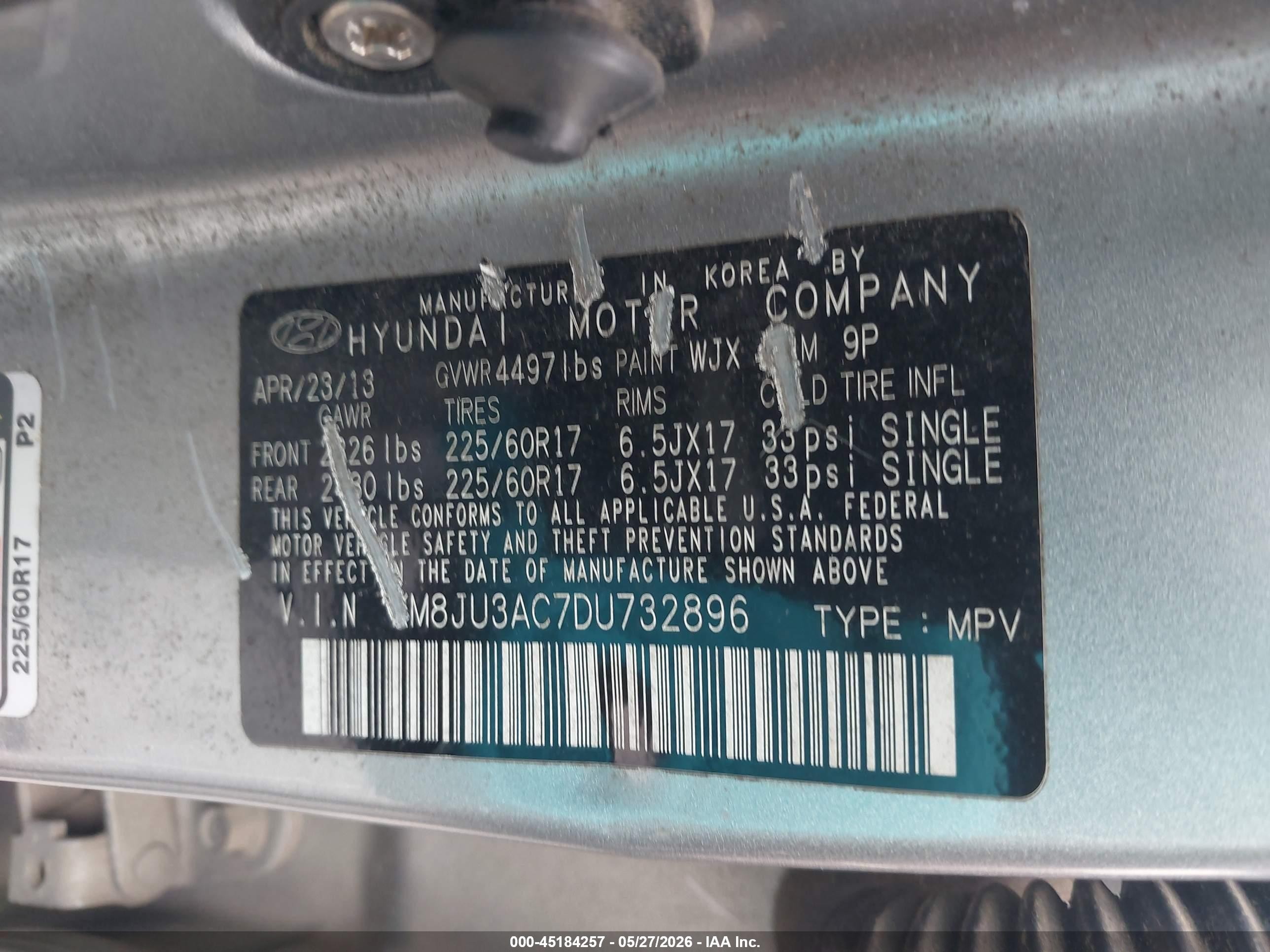 2013 Hyundai Tucson Gls Gray vin: KM8JU3AC7DU732896