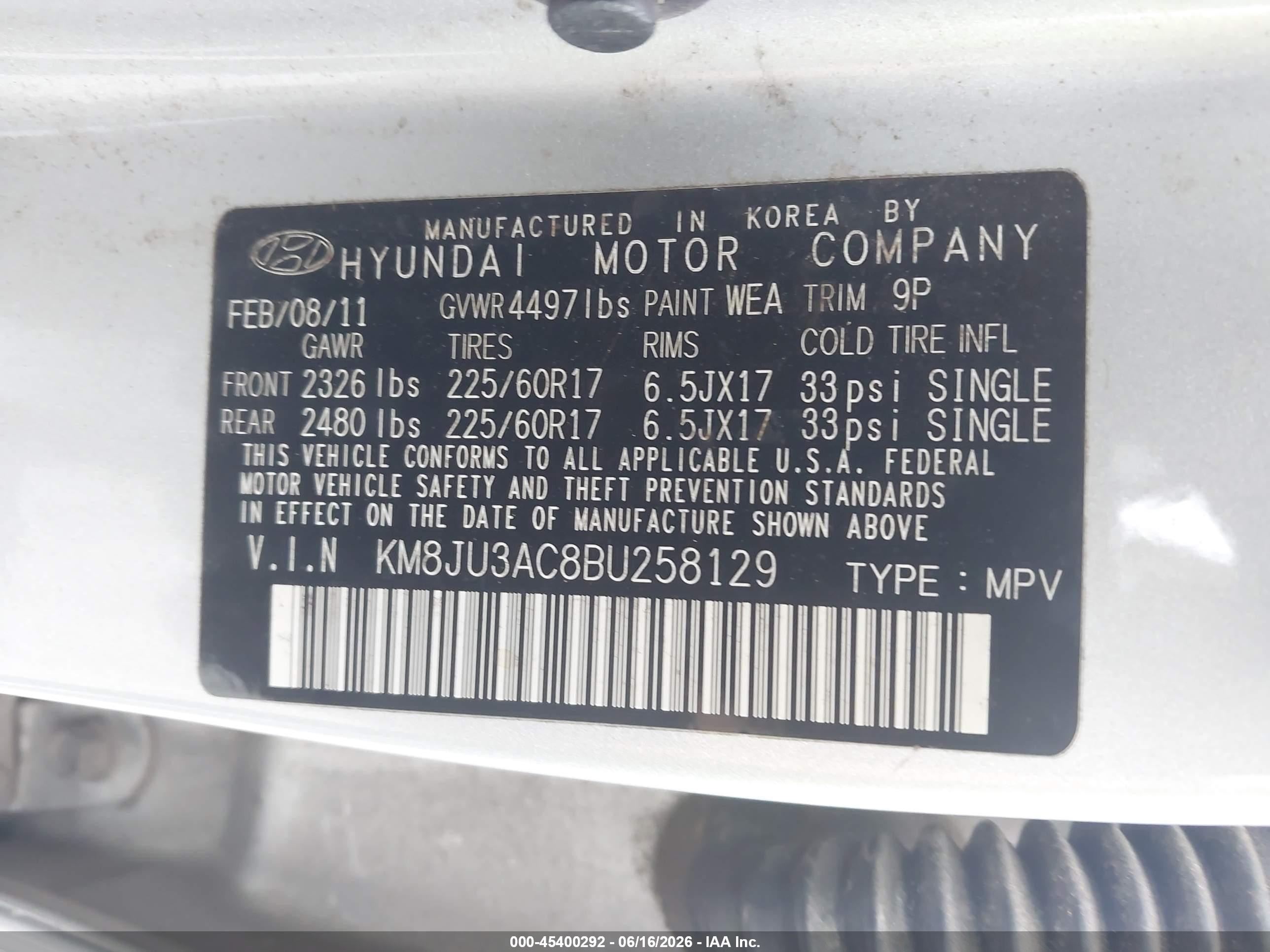 2011 Hyundai Tucson Gls Silver vin: KM8JU3AC8BU258129