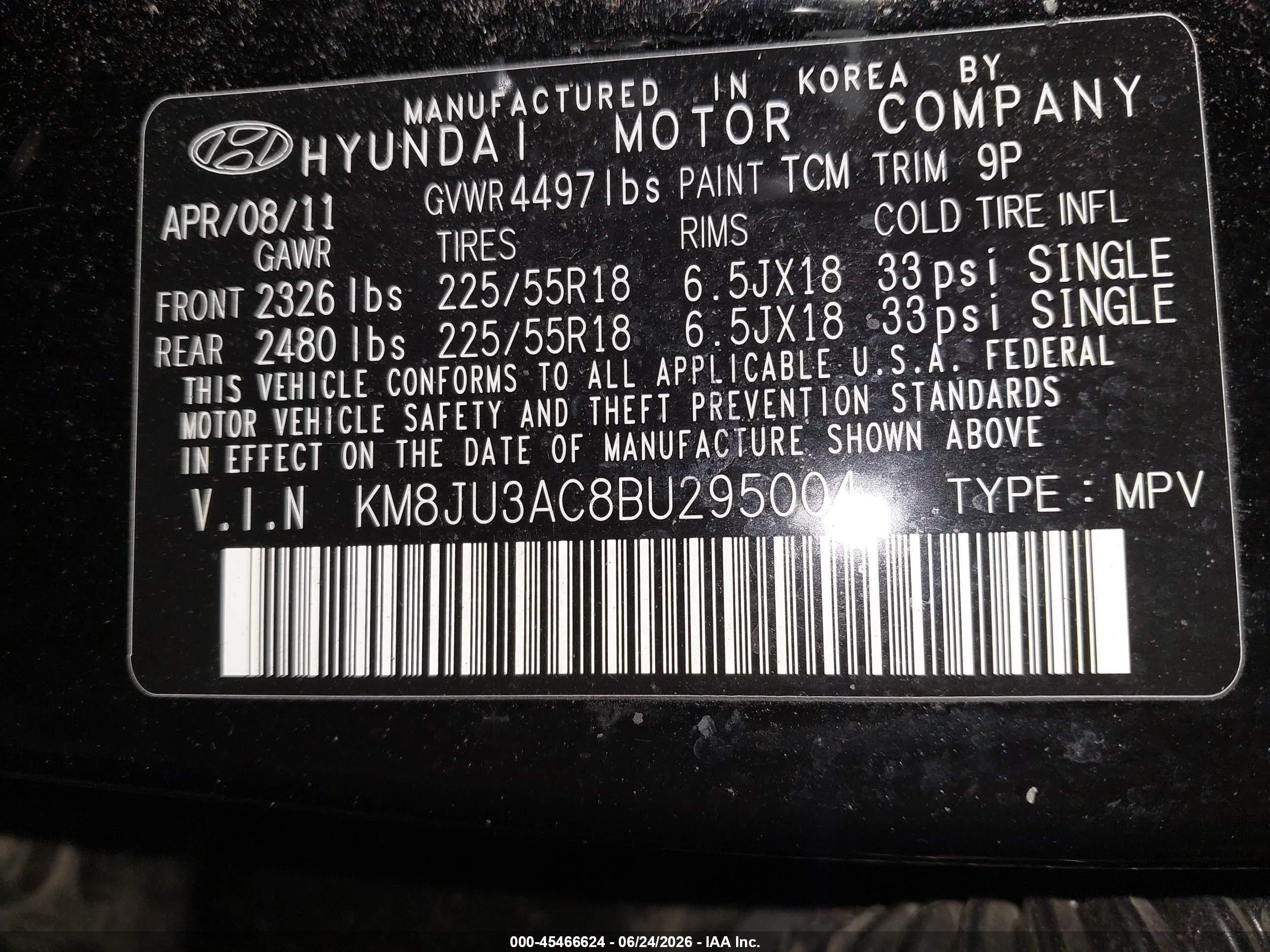2011 Hyundai Tucson Limited Black vin: KM8JU3AC8BU295004
