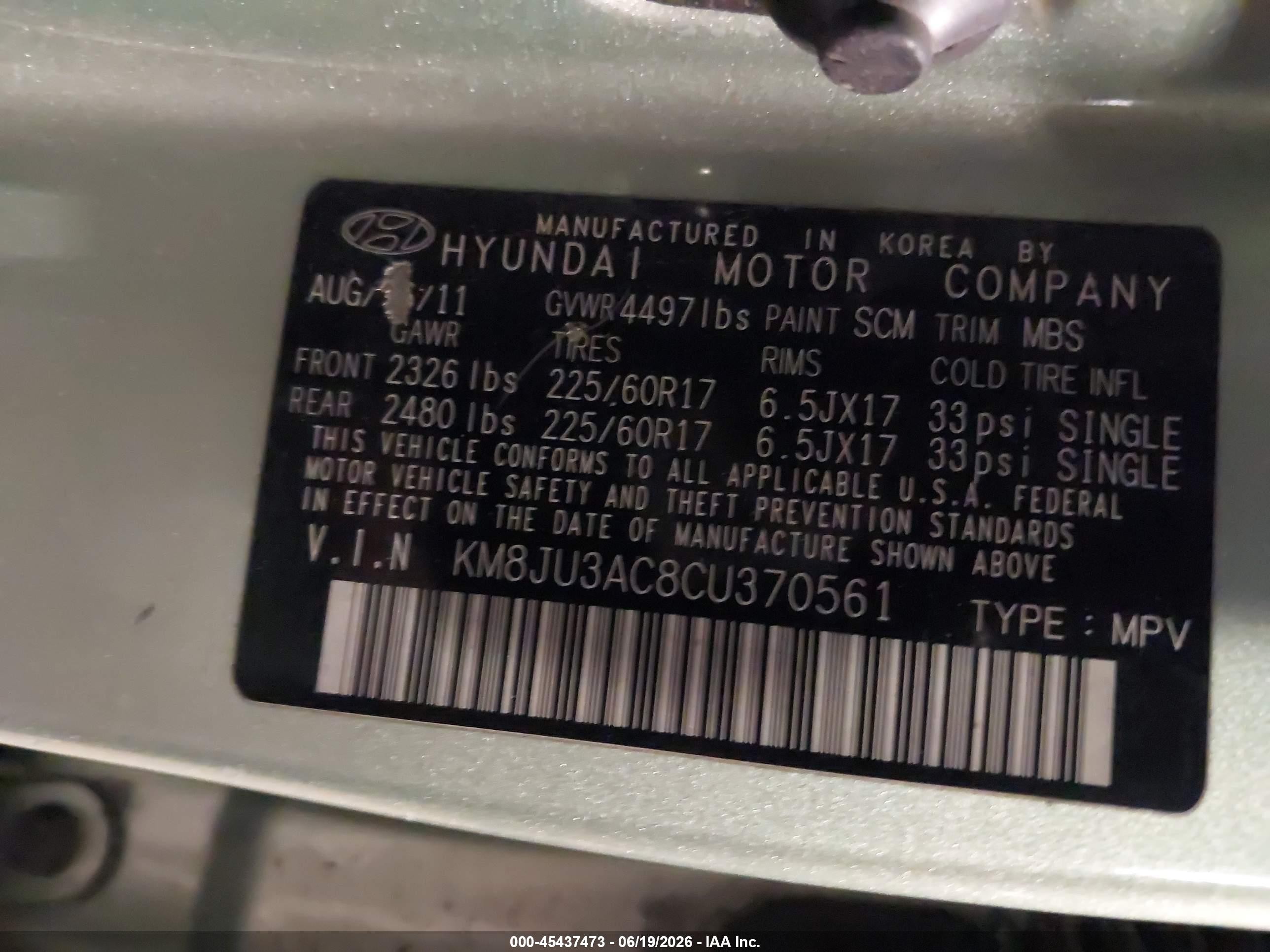 2012 Hyundai Tucson Gls Зеленый vin: KM8JU3AC8CU370561