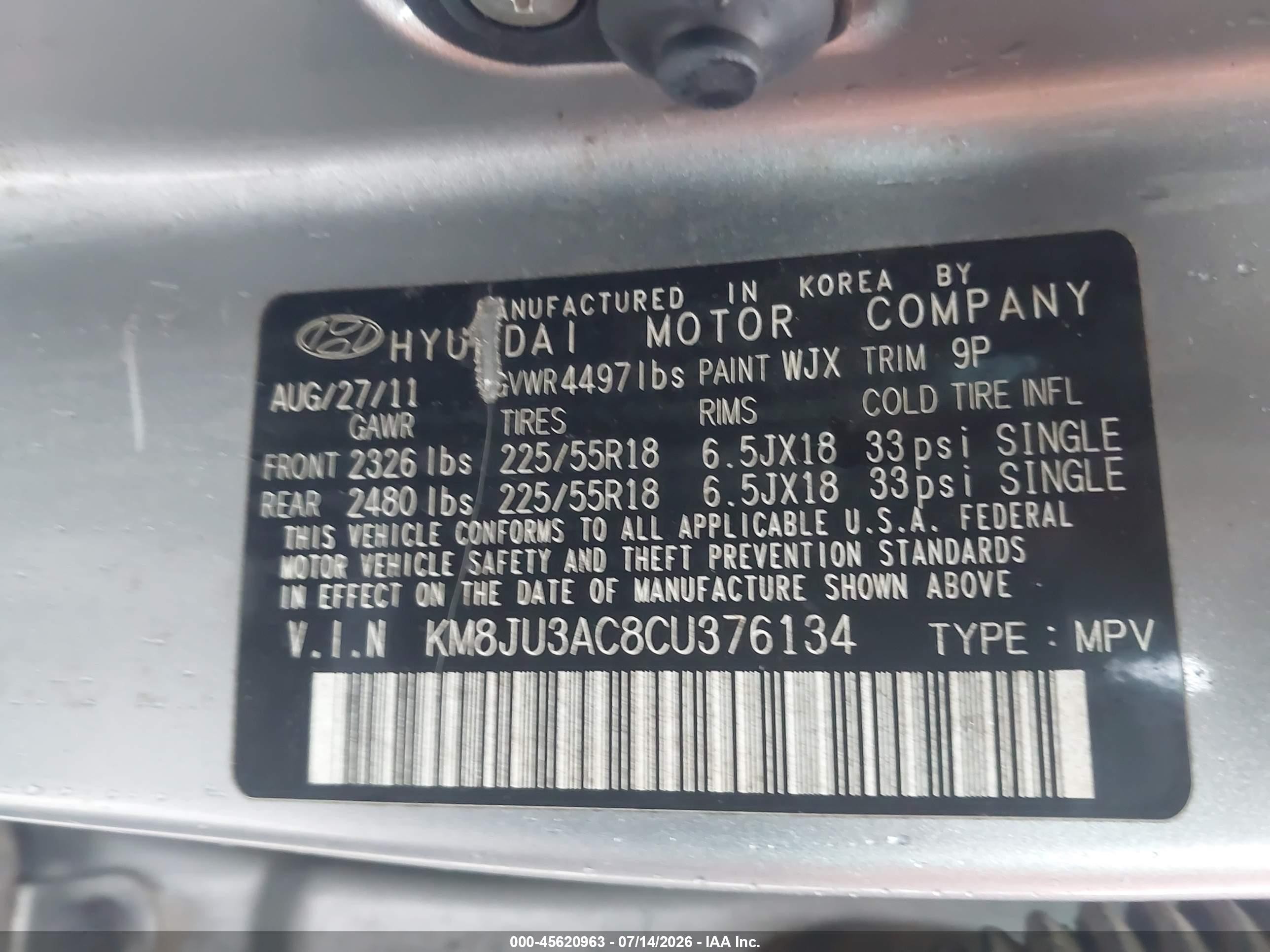 2012 Hyundai Tucson Limited Gray vin: KM8JU3AC8CU376134