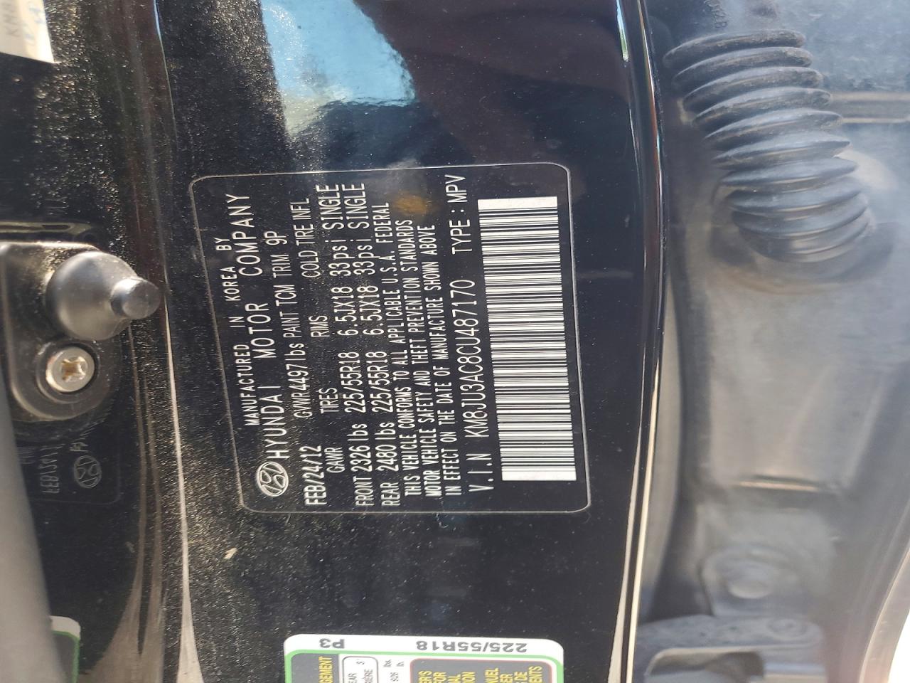 2012 Hyundai Tucson Limited Black vin: KM8JU3AC8CU487170