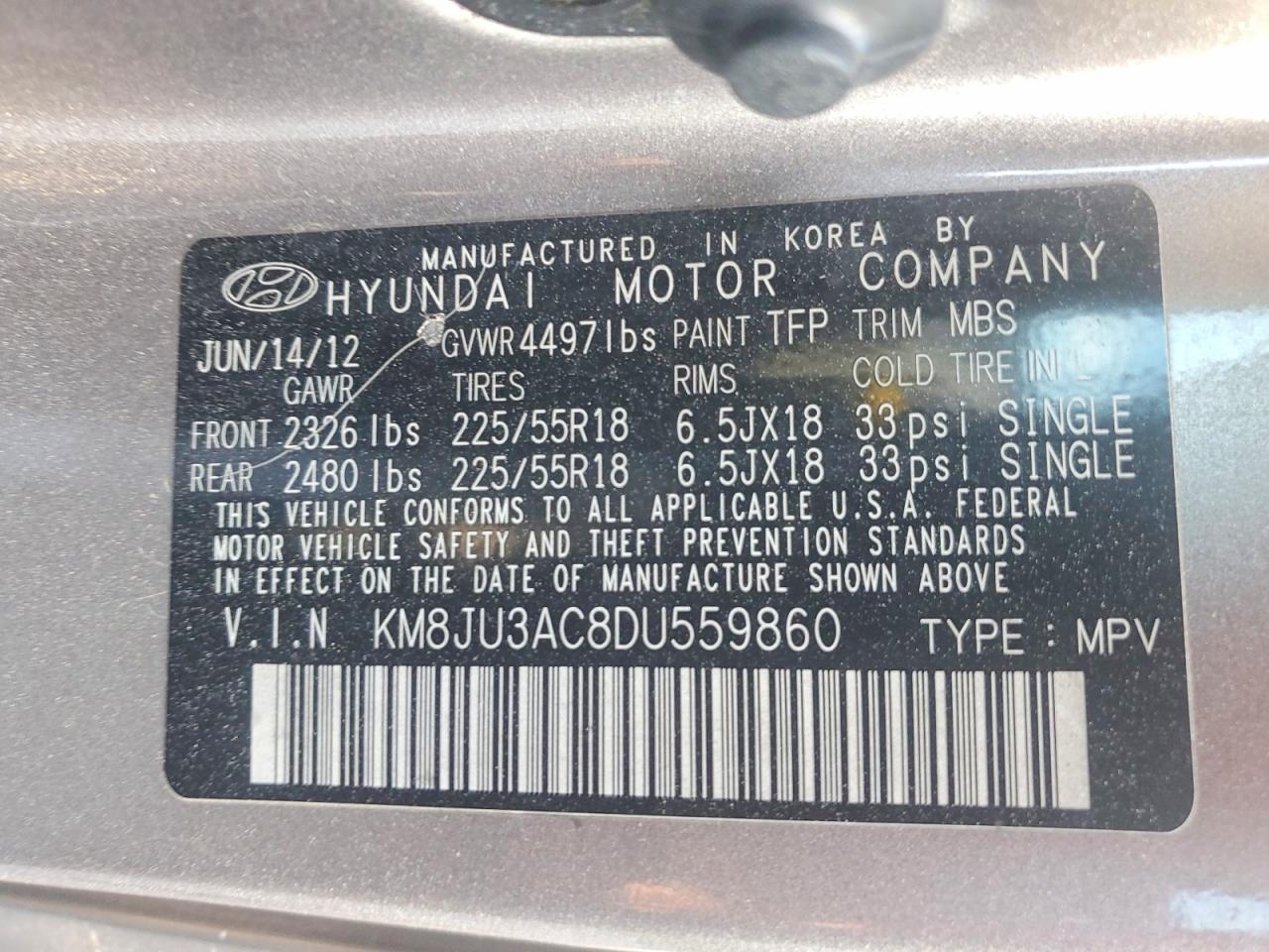 2013 Hyundai Tucson Limited Gray vin: KM8JU3AC8DU559860