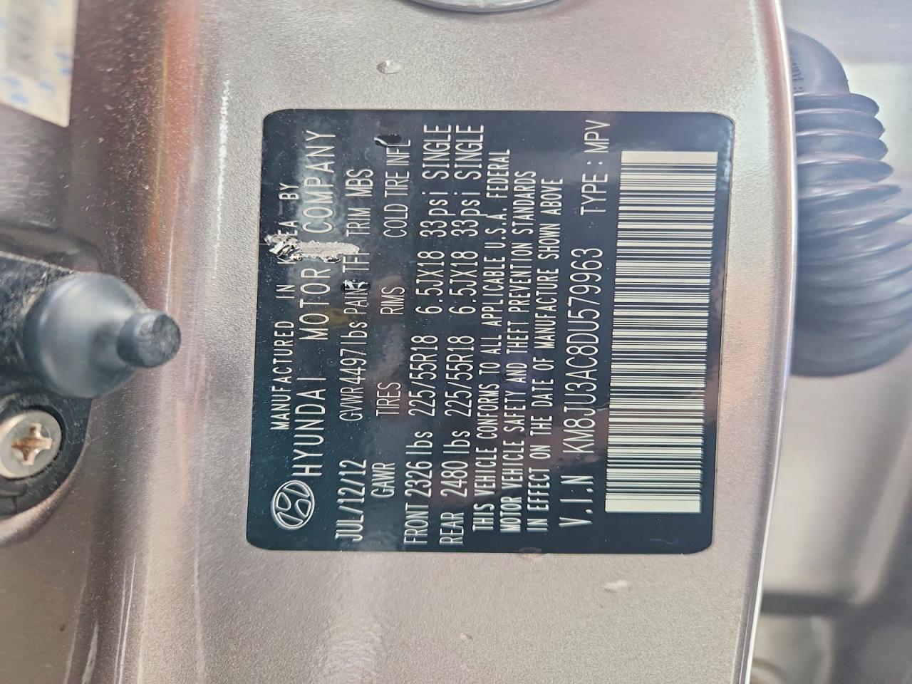 2013 Hyundai Tucson Gray vin: KM8JU3AC8DU579963