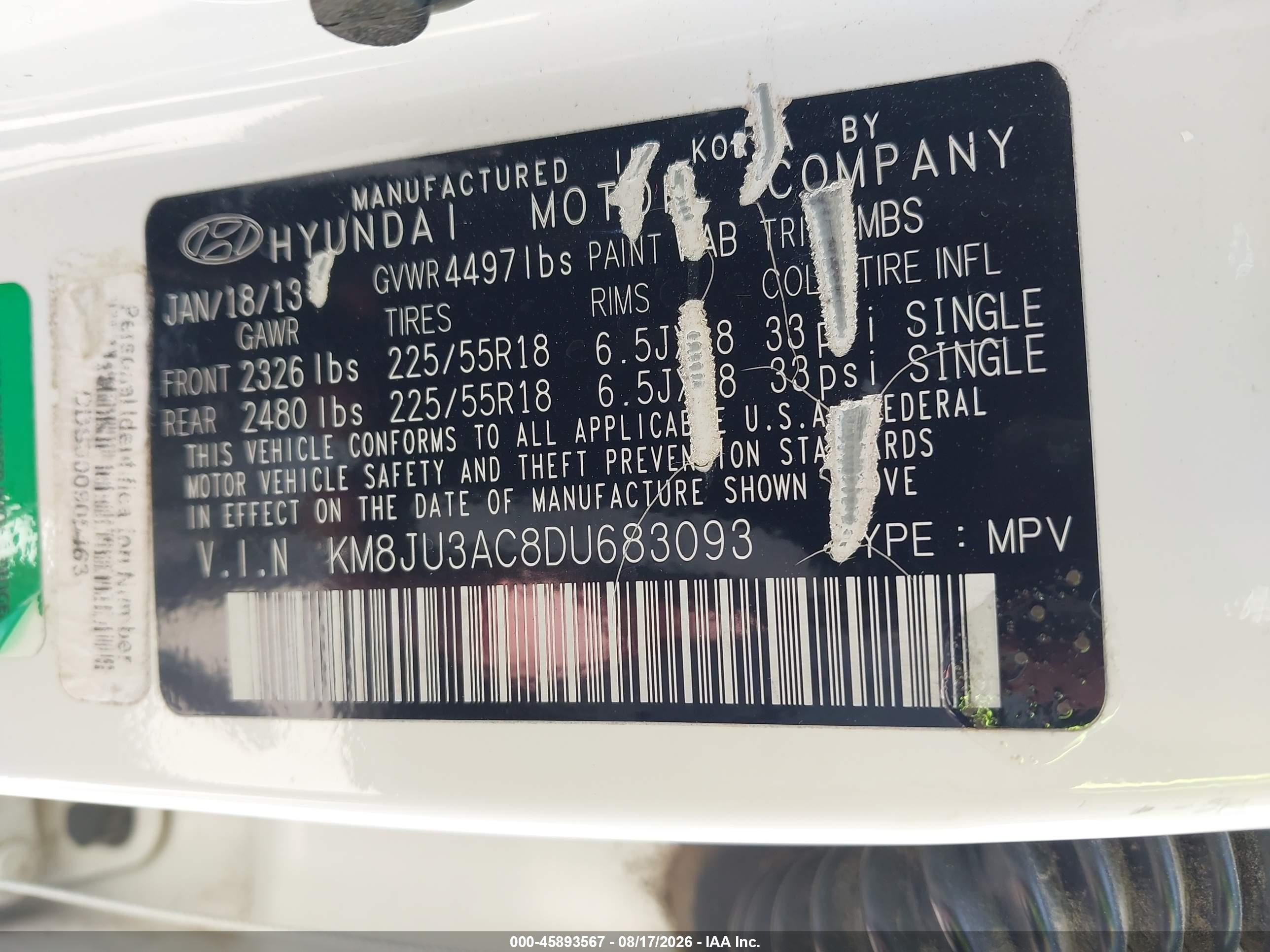 2013 Hyundai Tucson Limited White vin: KM8JU3AC8DU683093
