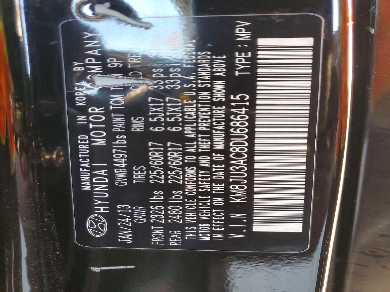 2013 Hyundai Tucson Gls Черный vin: KM8JU3AC8DU686415