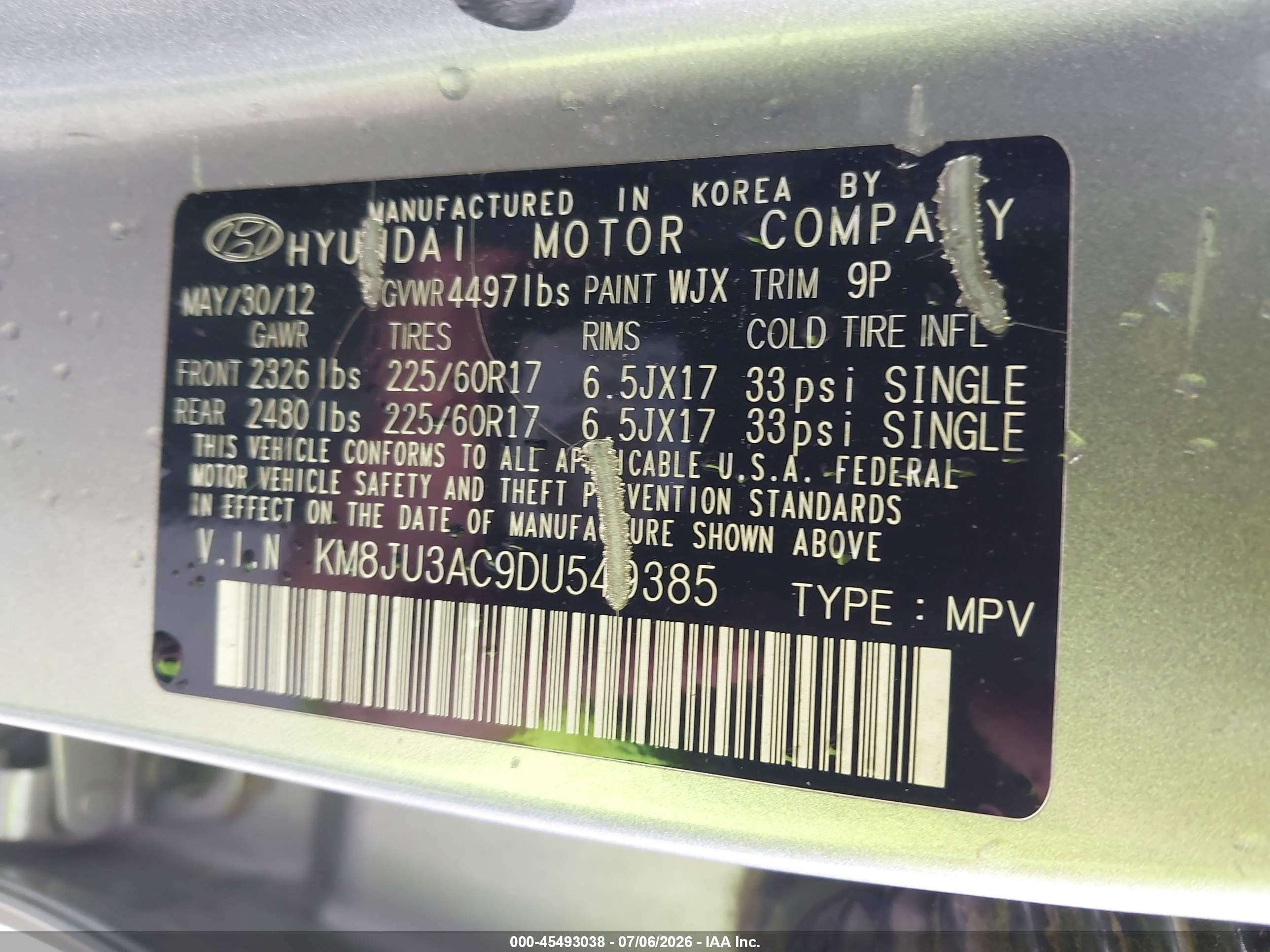 2013 Hyundai Tucson Gls Gray vin: KM8JU3AC9DU549385