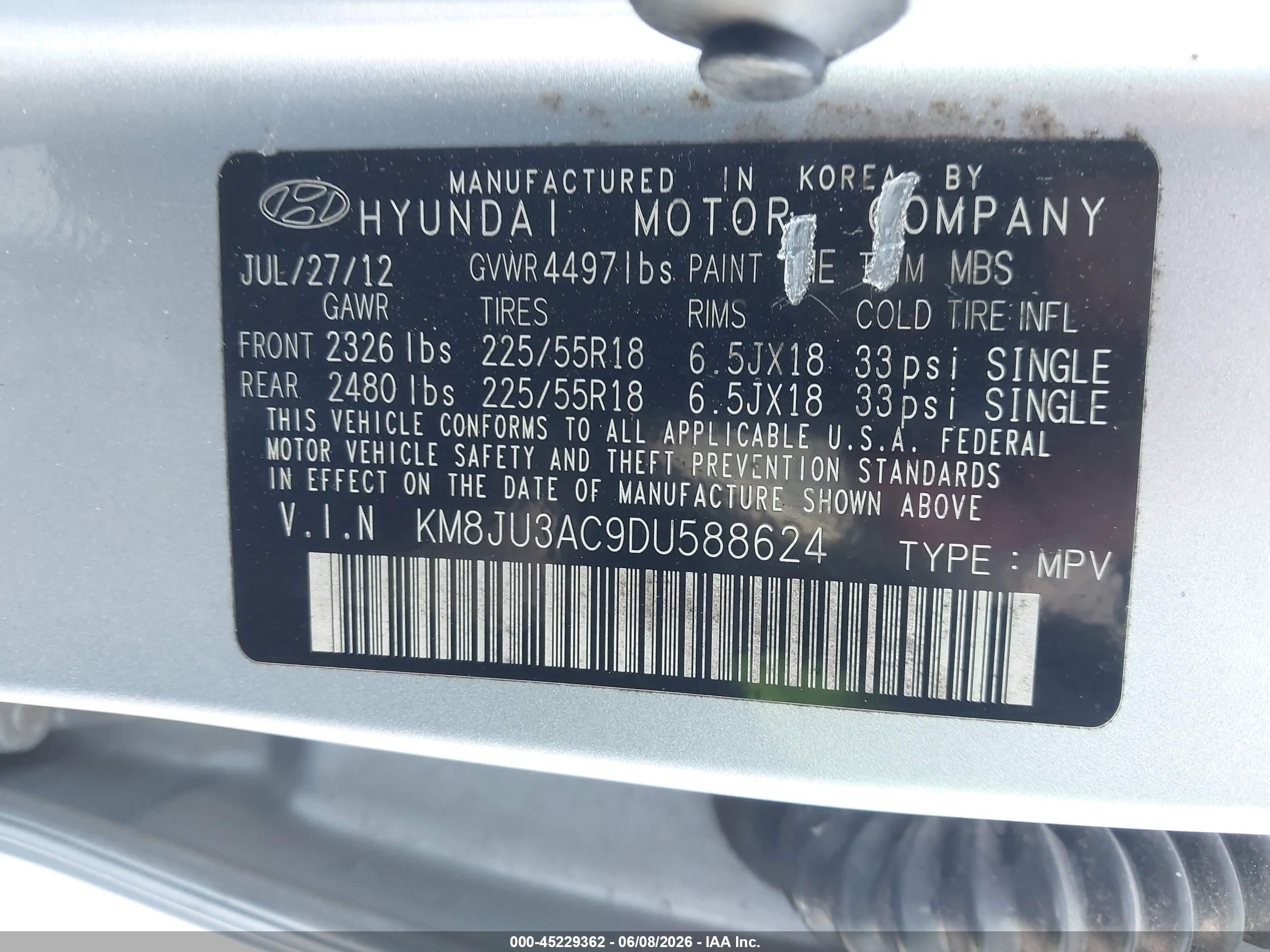 2013 Hyundai Tucson Limited Light Blue vin: KM8JU3AC9DU588624