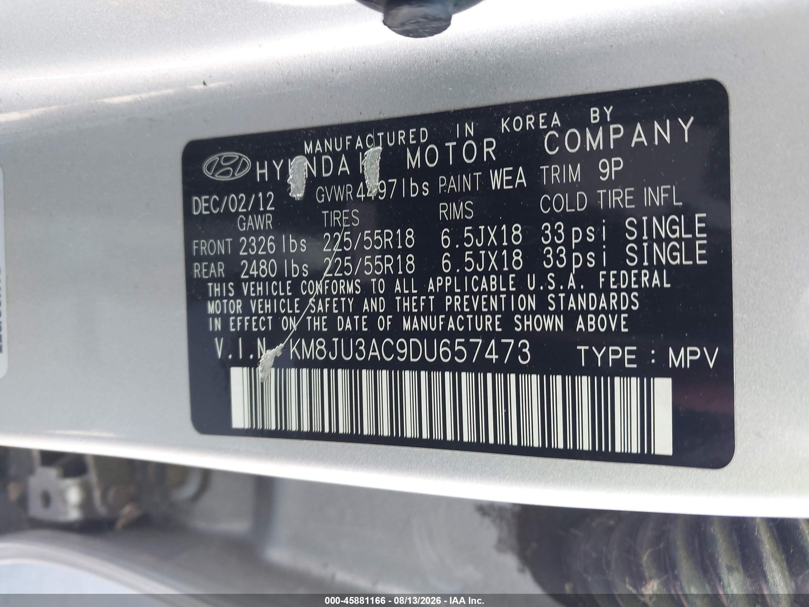 2013 Hyundai Tucson Limited Silver vin: KM8JU3AC9DU657473