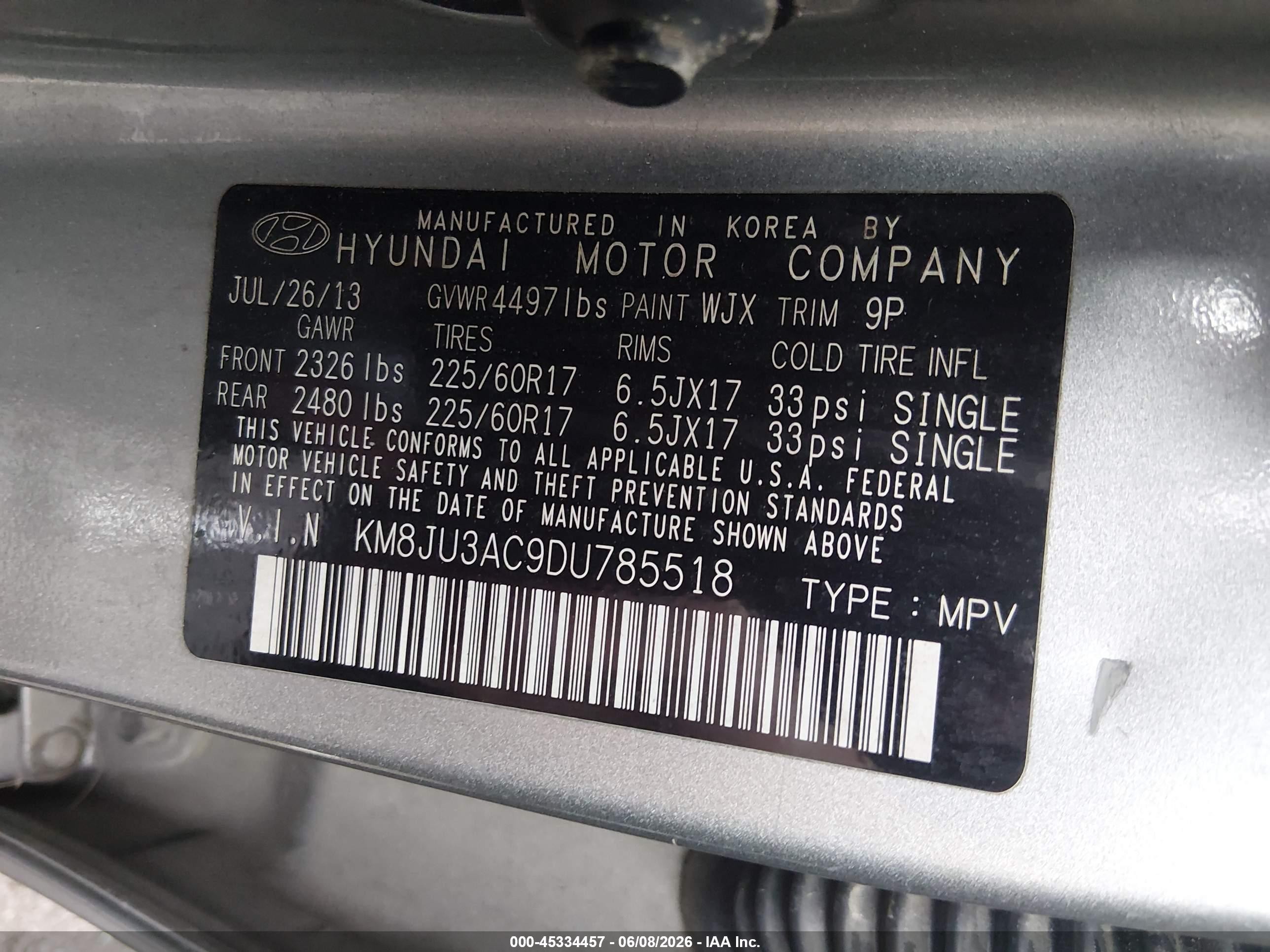 2013 Hyundai Tucson Gls Silver vin: KM8JU3AC9DU785518