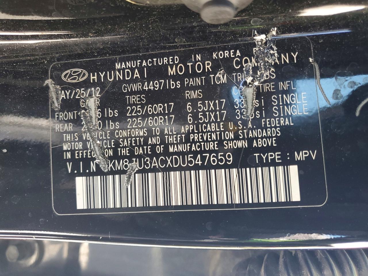 2013 Hyundai Tucson Gls Black vin: KM8JU3ACXDU547659