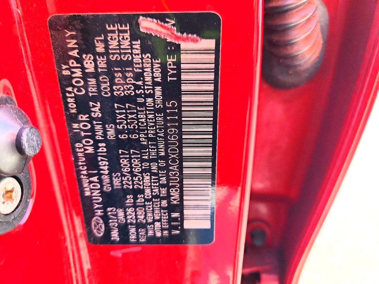 2013 Hyundai Tucson Gls Red vin: KM8JU3ACXDU691115