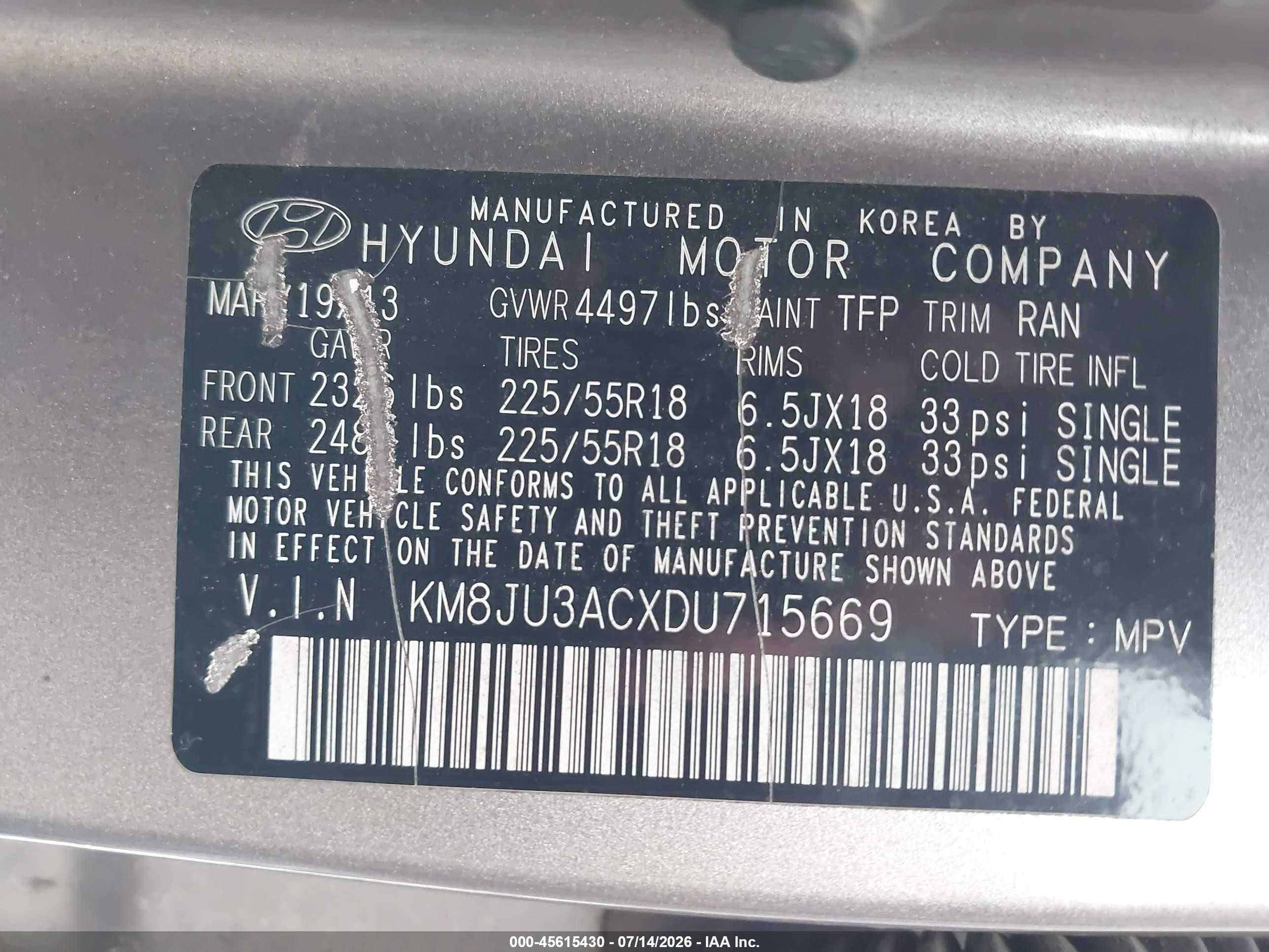2013 Hyundai Tucson Limited Brown vin: KM8JU3ACXDU715669