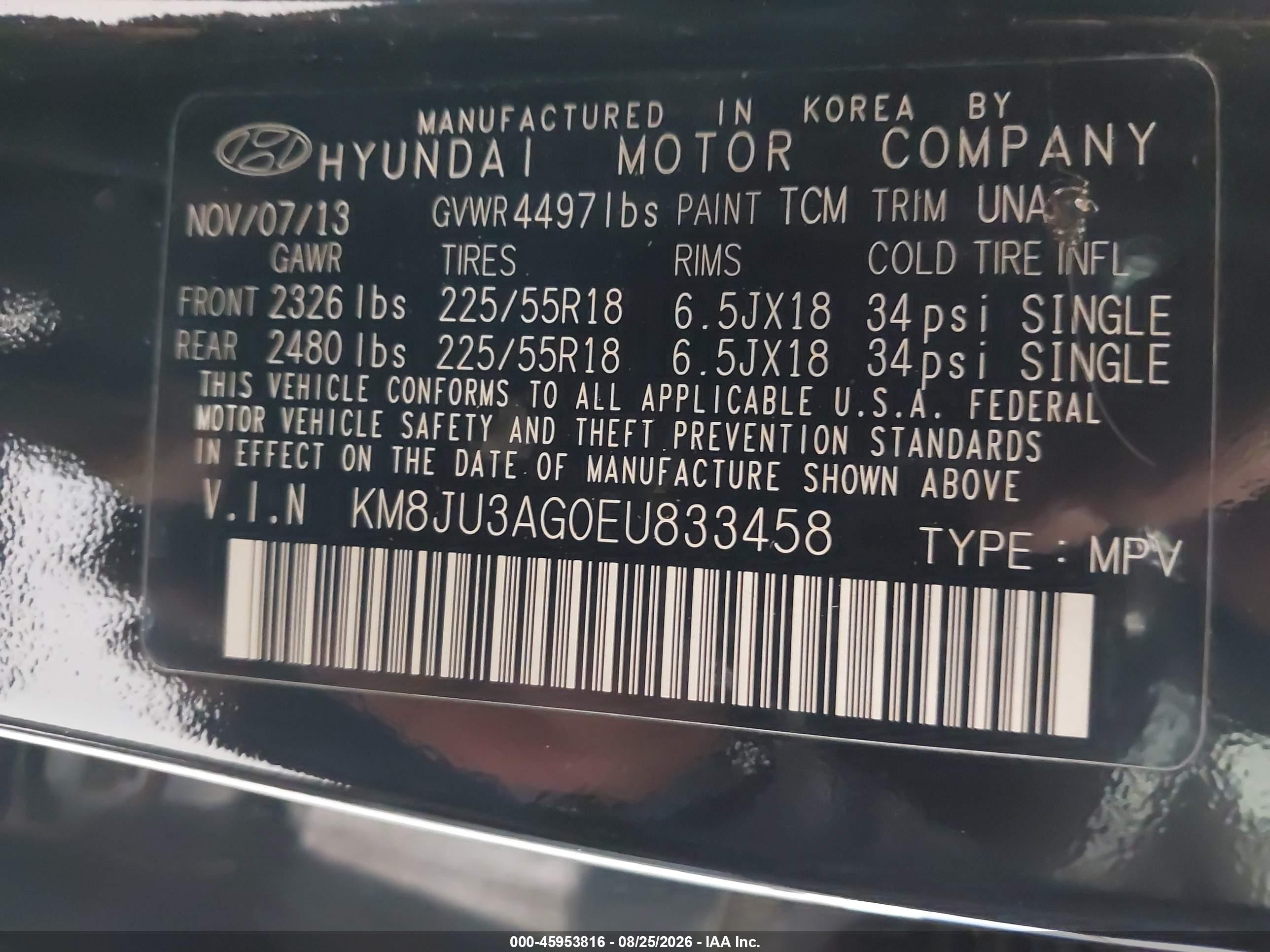 2014 Hyundai Tucson Limited Черный vin: KM8JU3AG0EU833458