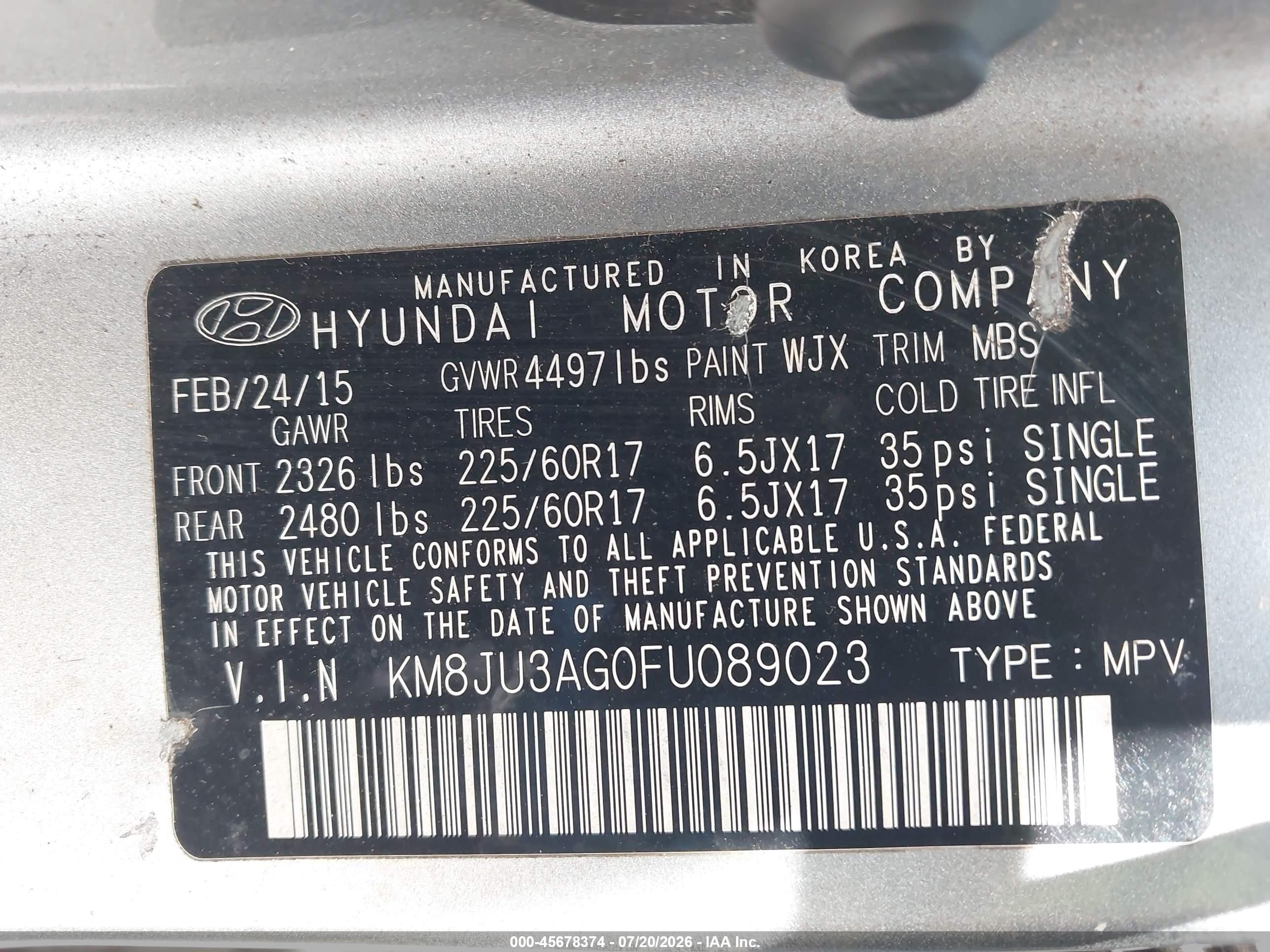 2015 Hyundai Tucson Se Серебряный vin: KM8JU3AG0FU089023
