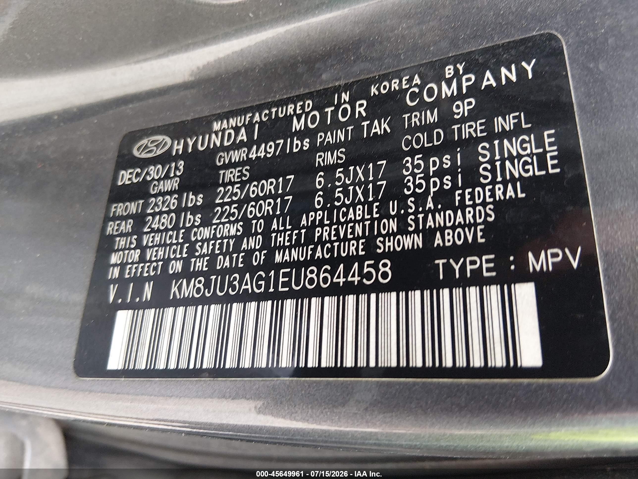 2014 Hyundai Tucson Se Серый vin: KM8JU3AG1EU864458