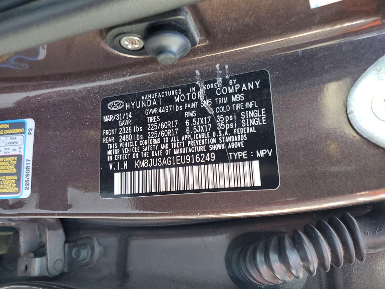 2014 Hyundai Tucson Se Brown vin: KM8JU3AG1EU916249