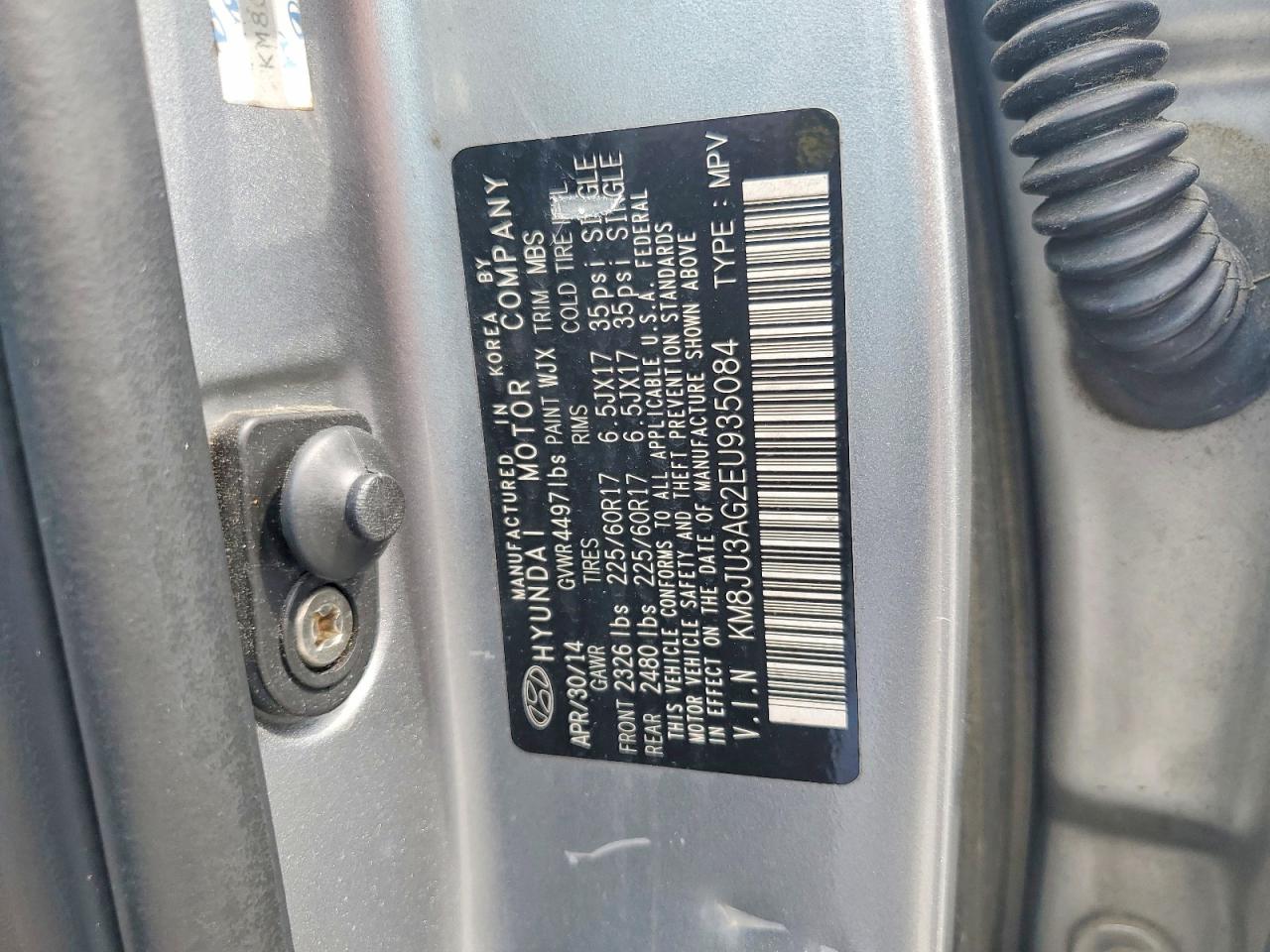2014 Hyundai Tucson Se Silver vin: KM8JU3AG2EU935084