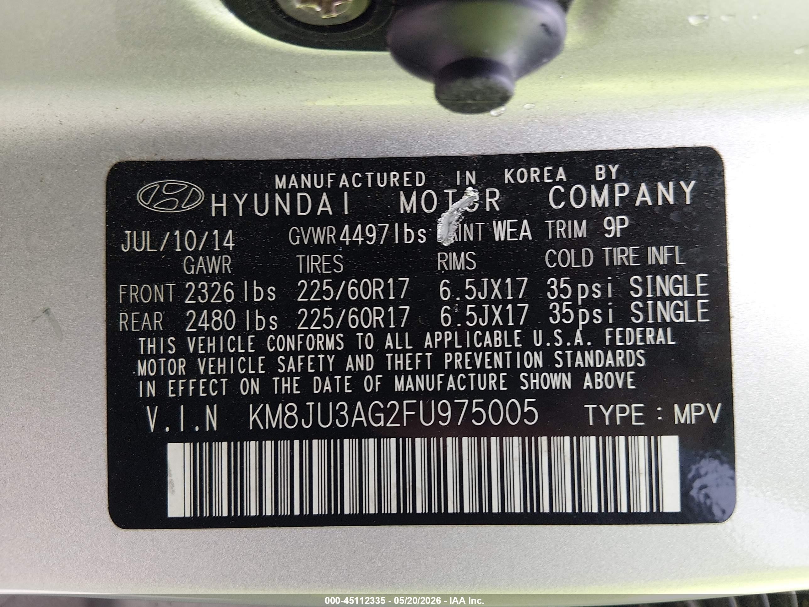 2015 Hyundai Tucson Se Silver vin: KM8JU3AG2FU975005