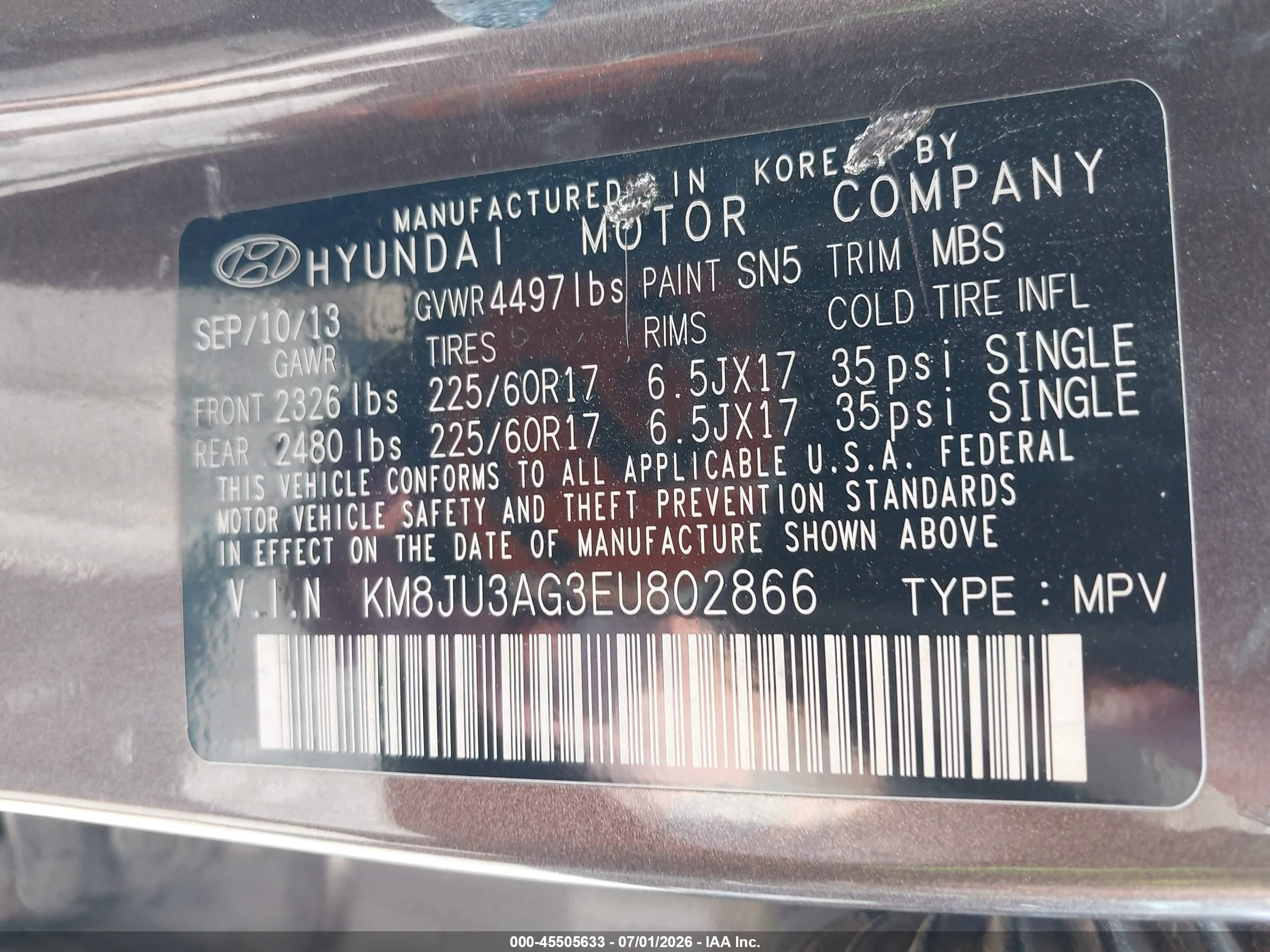 2014 Hyundai Tucson Se Brown vin: KM8JU3AG3EU802866