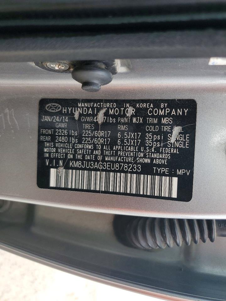 2014 Hyundai Tucson Se Silver vin: KM8JU3AG3EU878233