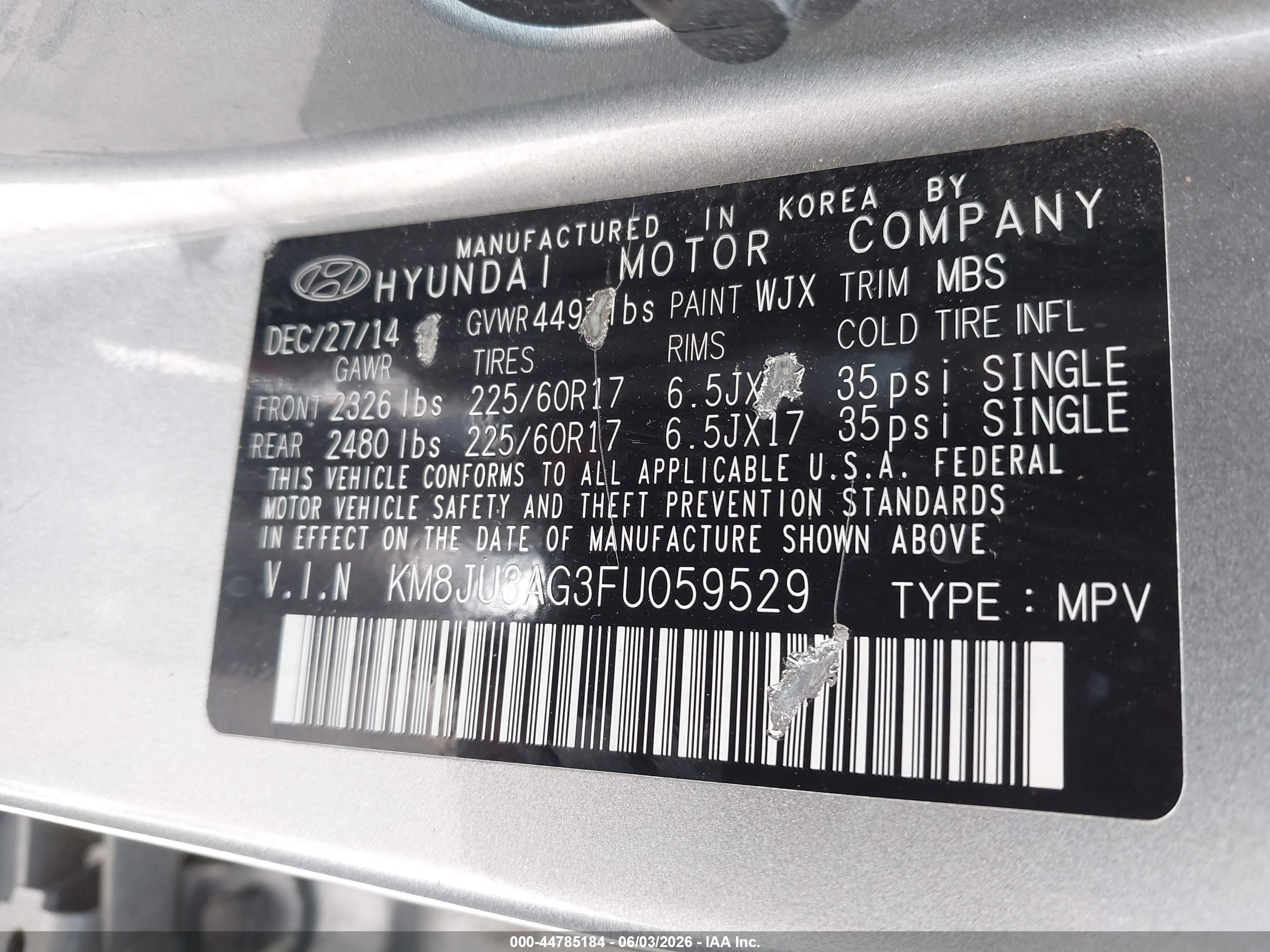 2015 Hyundai Tucson Se Серебряный vin: KM8JU3AG3FU059529