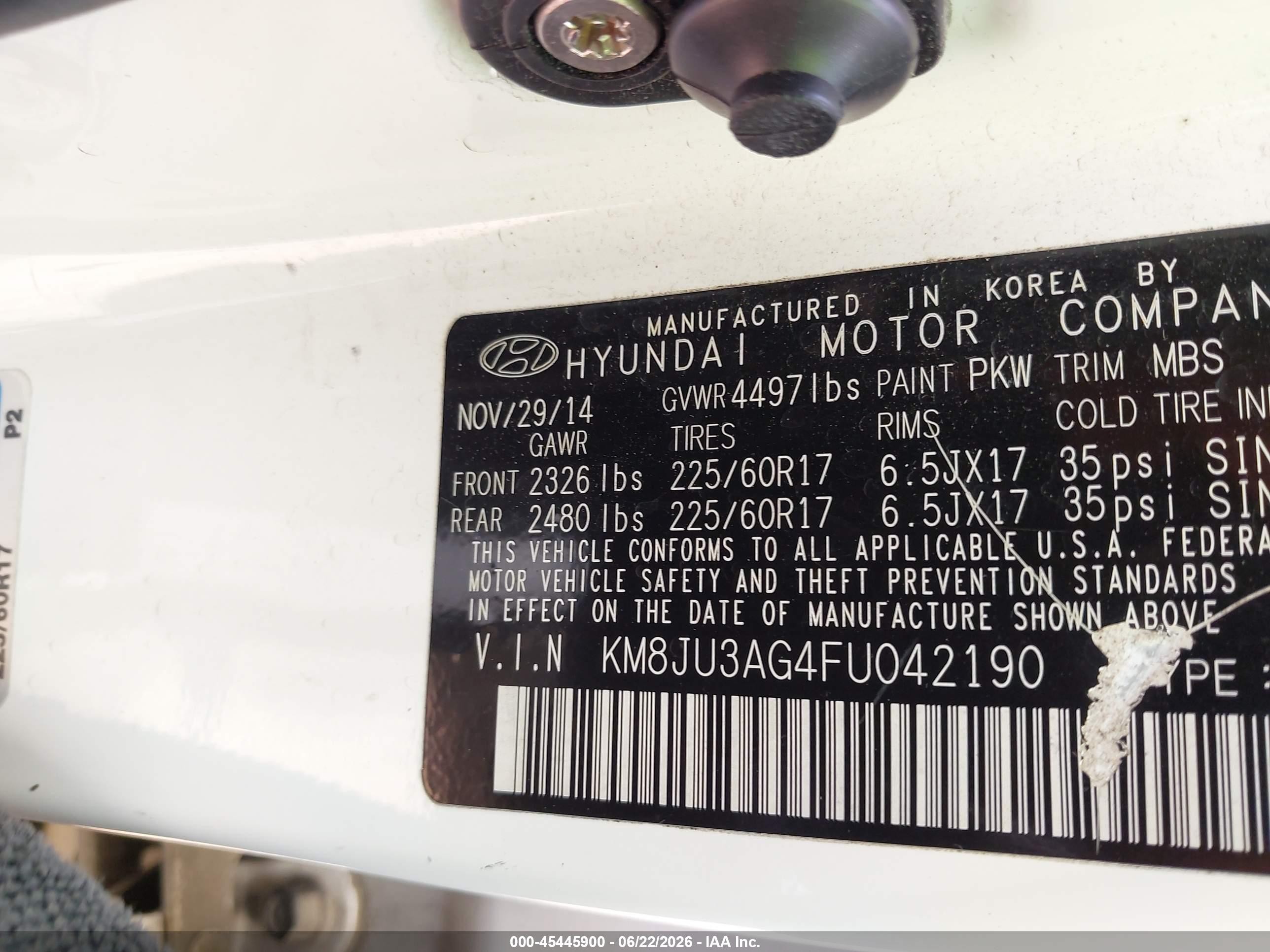 2015 Hyundai Tucson Se White vin: KM8JU3AG4FU042190
