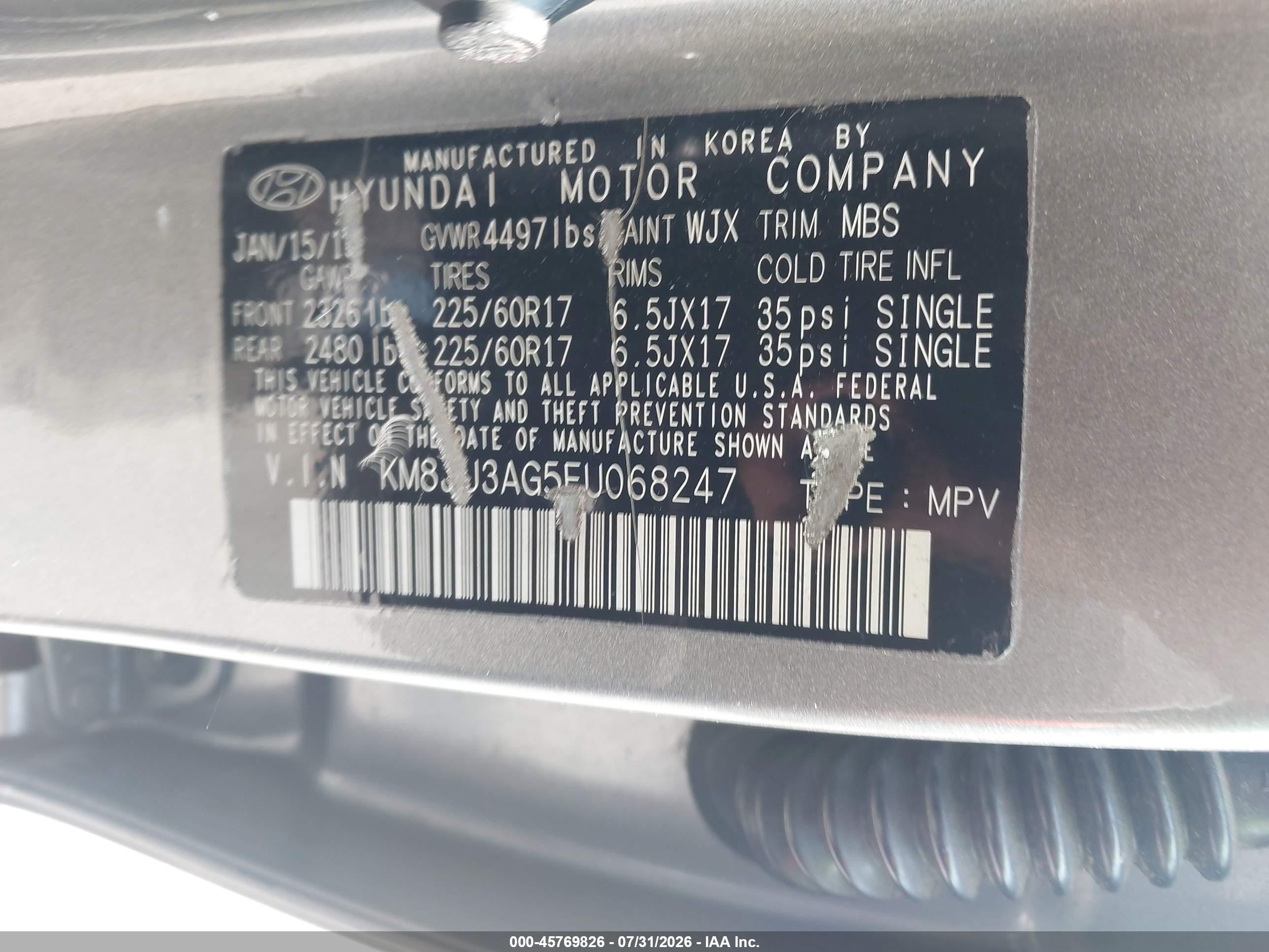 2015 Hyundai Tucson Se Silver vin: KM8JU3AG5FU068247