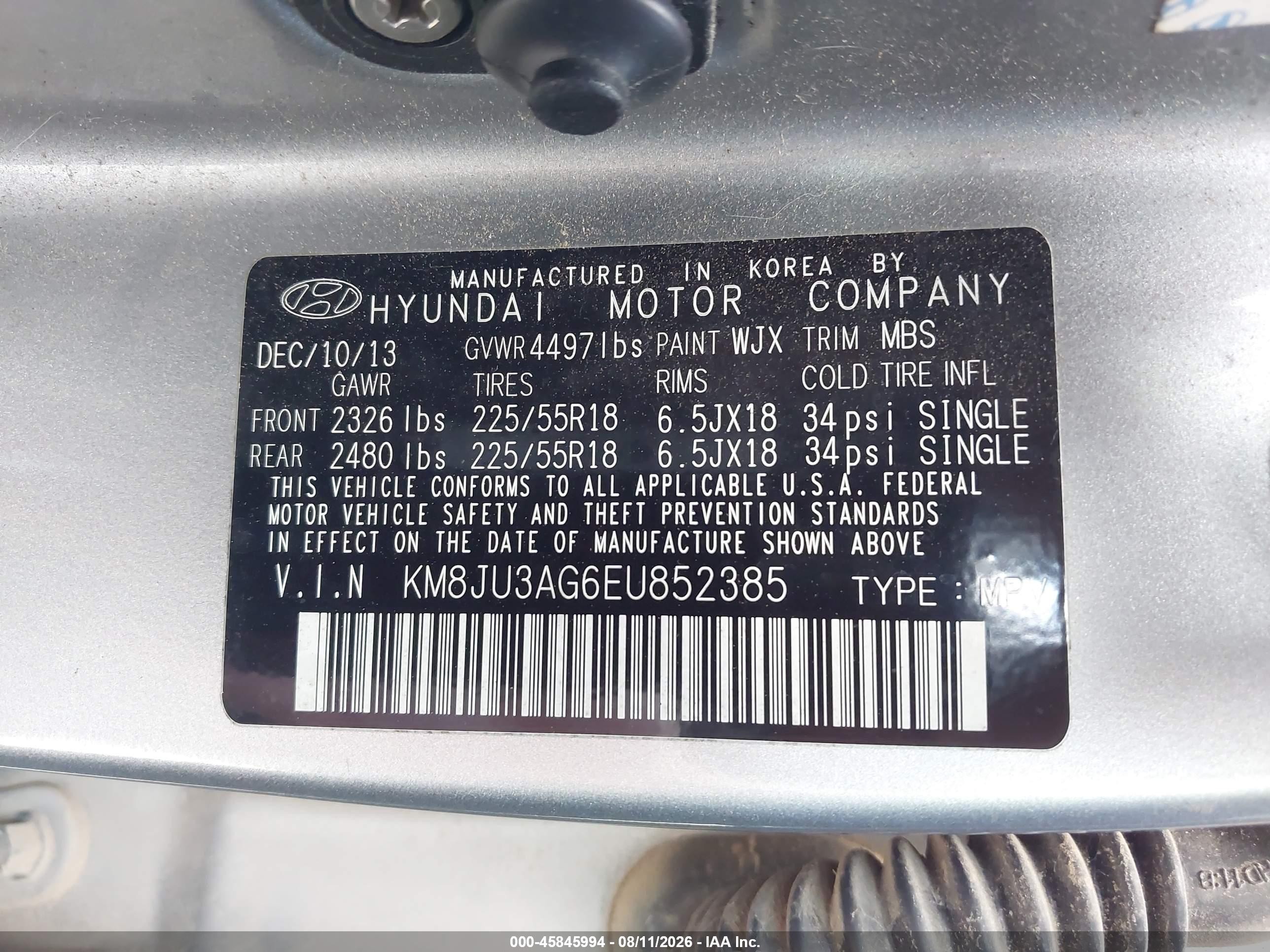 2014 Hyundai Tucson Limited Gray vin: KM8JU3AG6EU852385