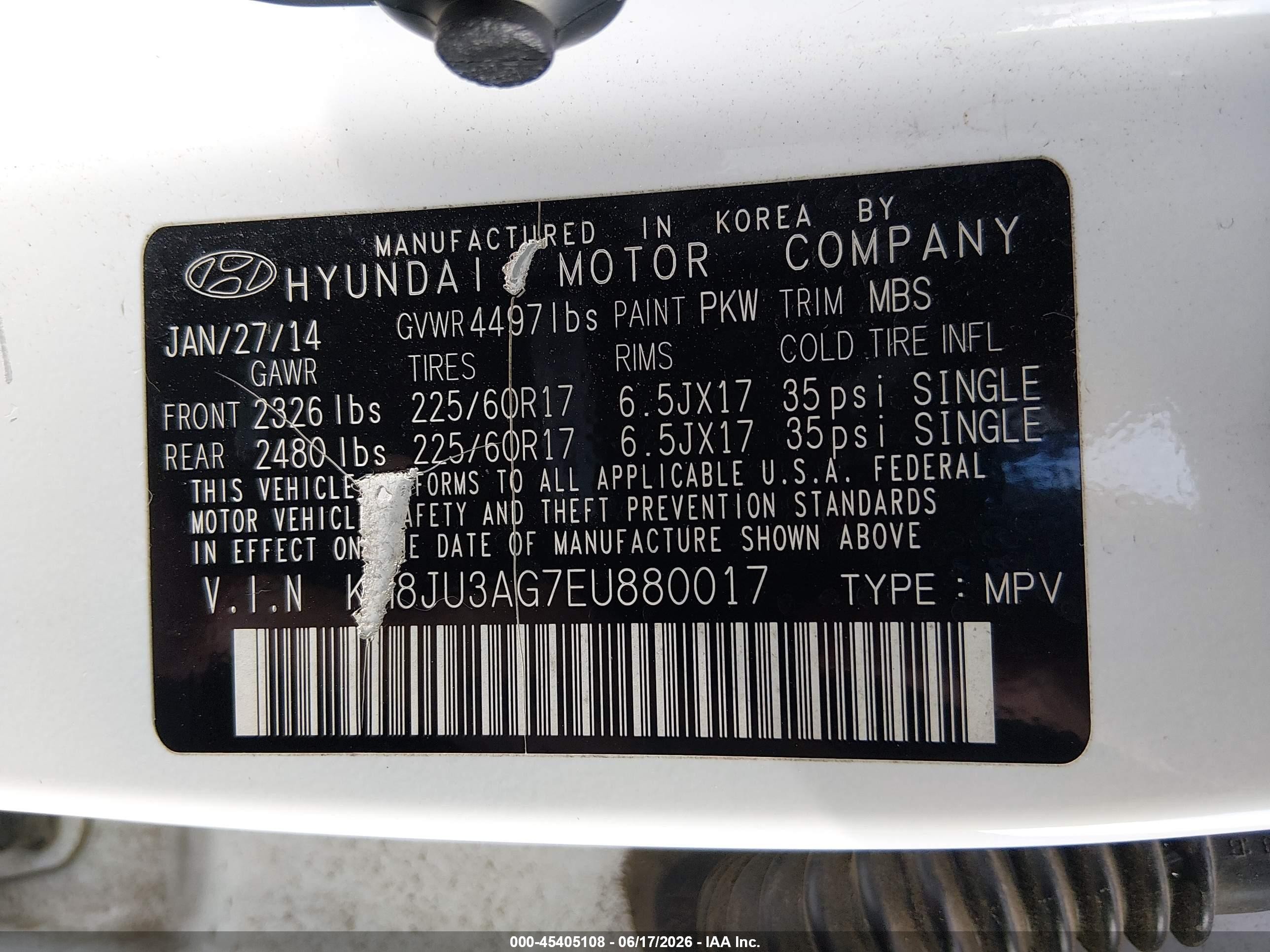 2014 Hyundai Tucson Se Белый vin: KM8JU3AG7EU880017