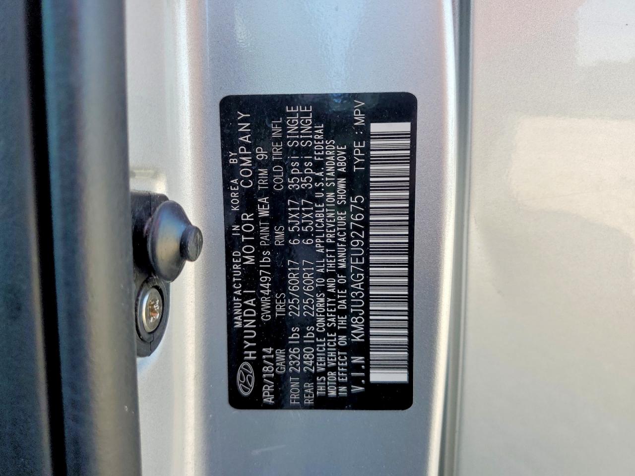 2014 Hyundai Tucson Se White vin: KM8JU3AG7EU927675