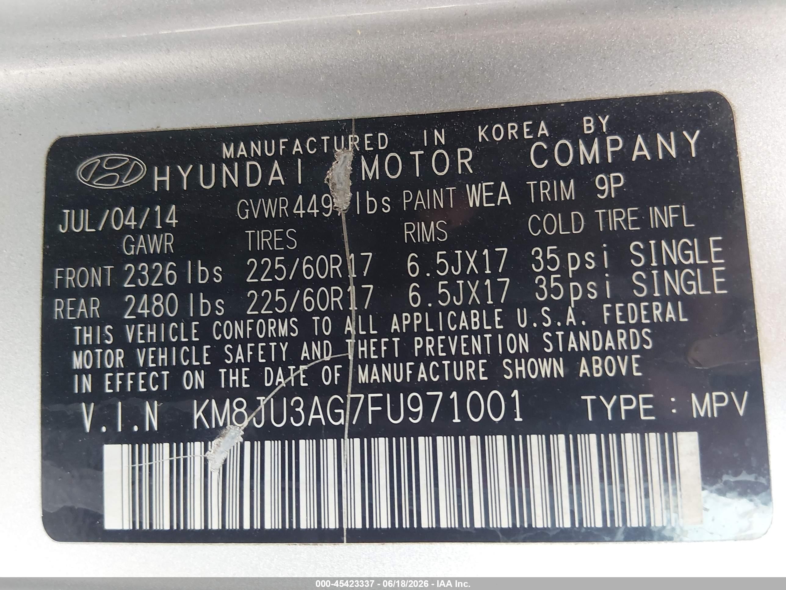 2015 Hyundai Tucson Se Silver vin: KM8JU3AG7FU971001