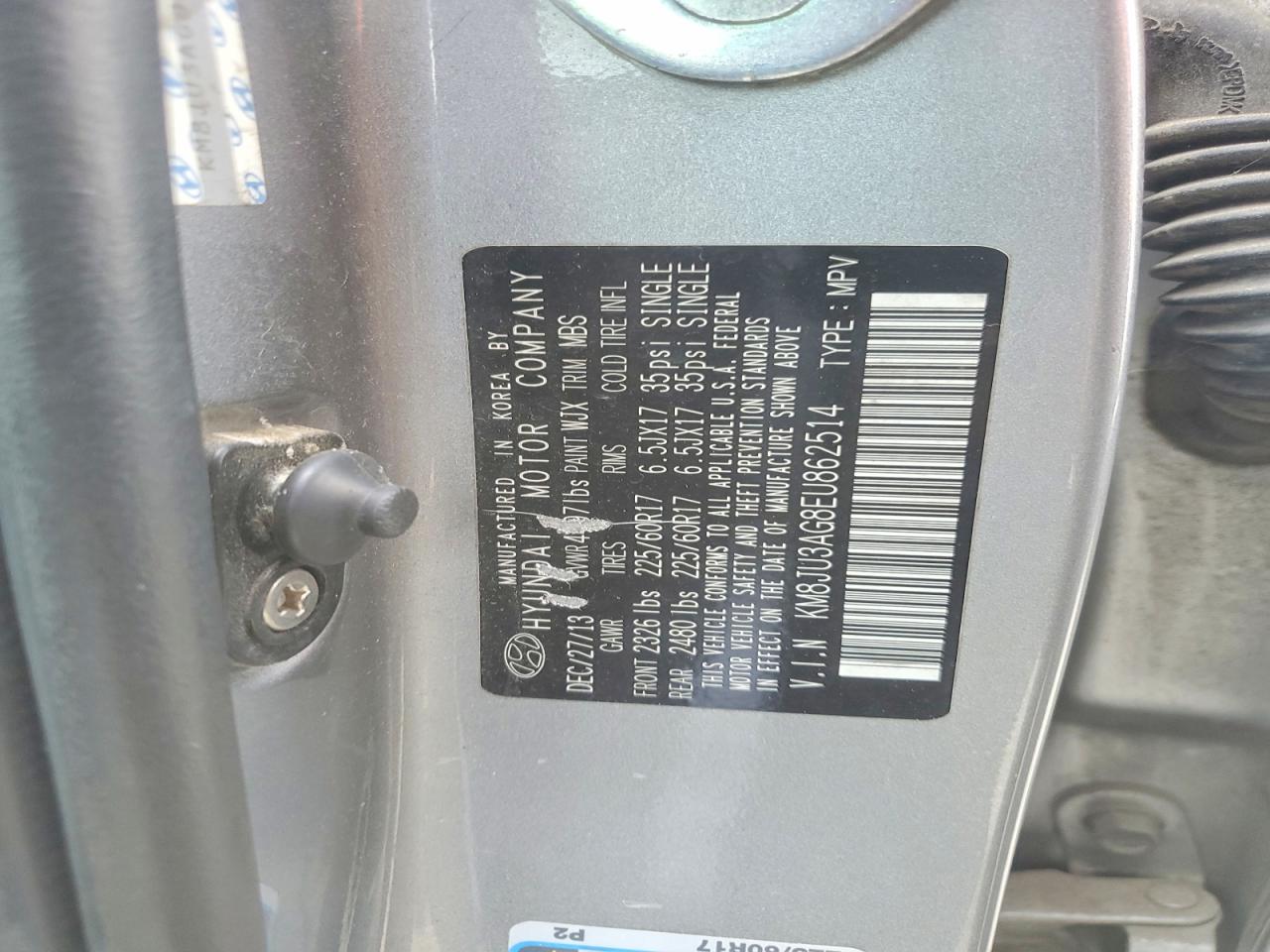 2014 Hyundai Tucson Se Silver vin: KM8JU3AG8EU862514